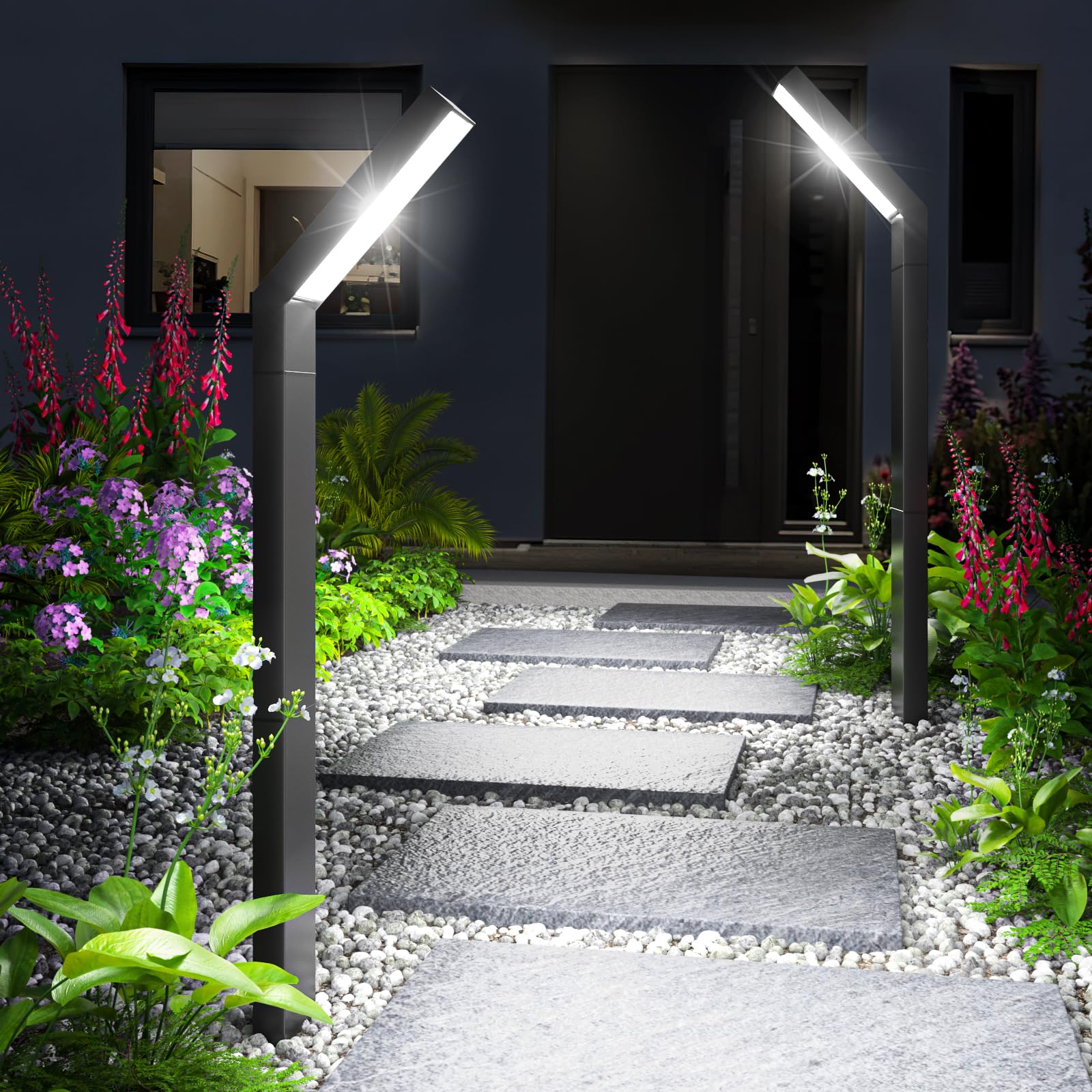 ROSHWEY Solar Pathway Lights Outdoor Waterproof - Solar Garden Lights for Patio, Backyard, Walkway, Yard, Lawn, Driveway - Weatherproof Solar Powered Landscape Lighting for Garden Decor & Pathway Illumination