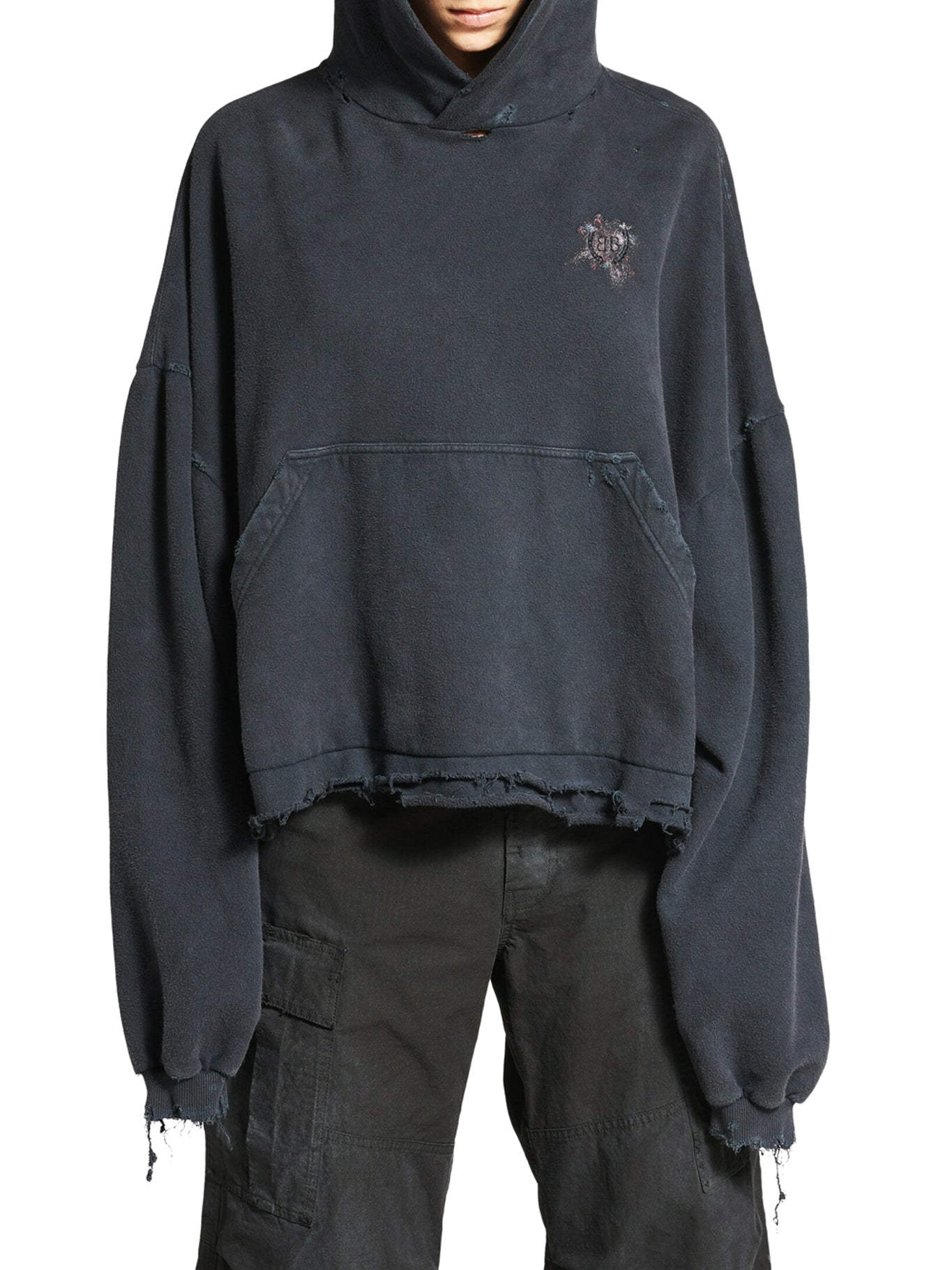 Cropped Nail Polish Hoodie in Washed Black - Trendy Oversized Pullover for Women, Streetwear Fashion, Casual Outfits & Loungewear