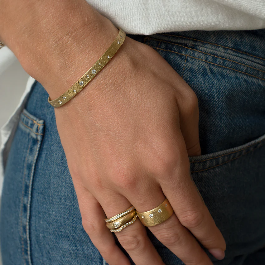 Dancing Diamond 'Boulder' Cuff Bracelet for Women - Elegant Sterling Silver Bangle with Cubic Zirconia Stones - Perfect for Parties, Weddings & Special Occasions