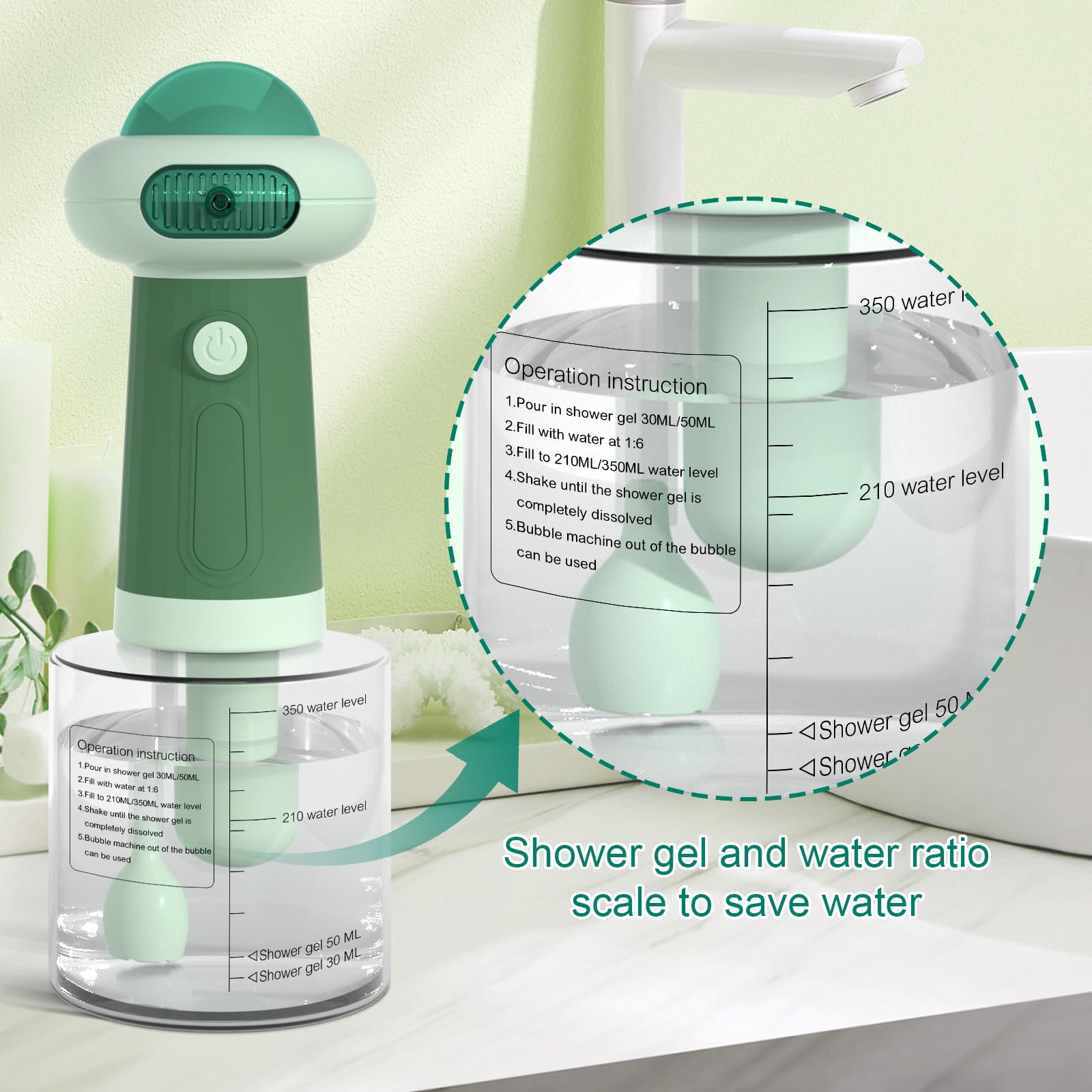 Electric Foaming Dog Shampoo Dispenser - UFO Pet Shampoo Sprayer for Dogs & Cats, Automatic Bathing Tool for Bathtub, Kitchen Sink & Bathroom Cleaning (Green) - Perfect for Home Grooming & Pet Spa Days