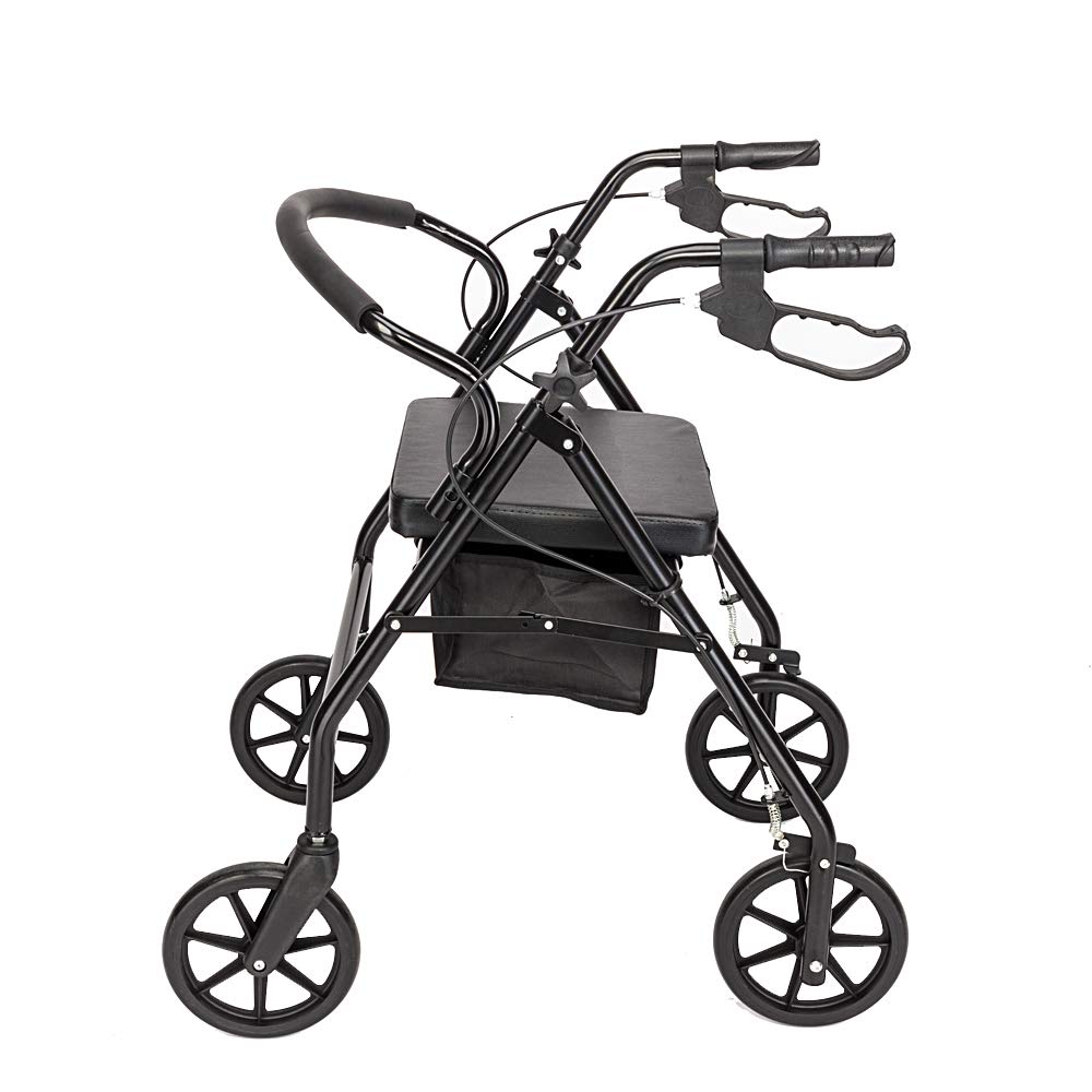 GT2-LC Steel Walker with Wheels - Lightweight & Adjustable Mobility Aid for Seniors & Adults - Black - Ideal for Indoor & Outdoor Use, Travel, and Rehabilitation