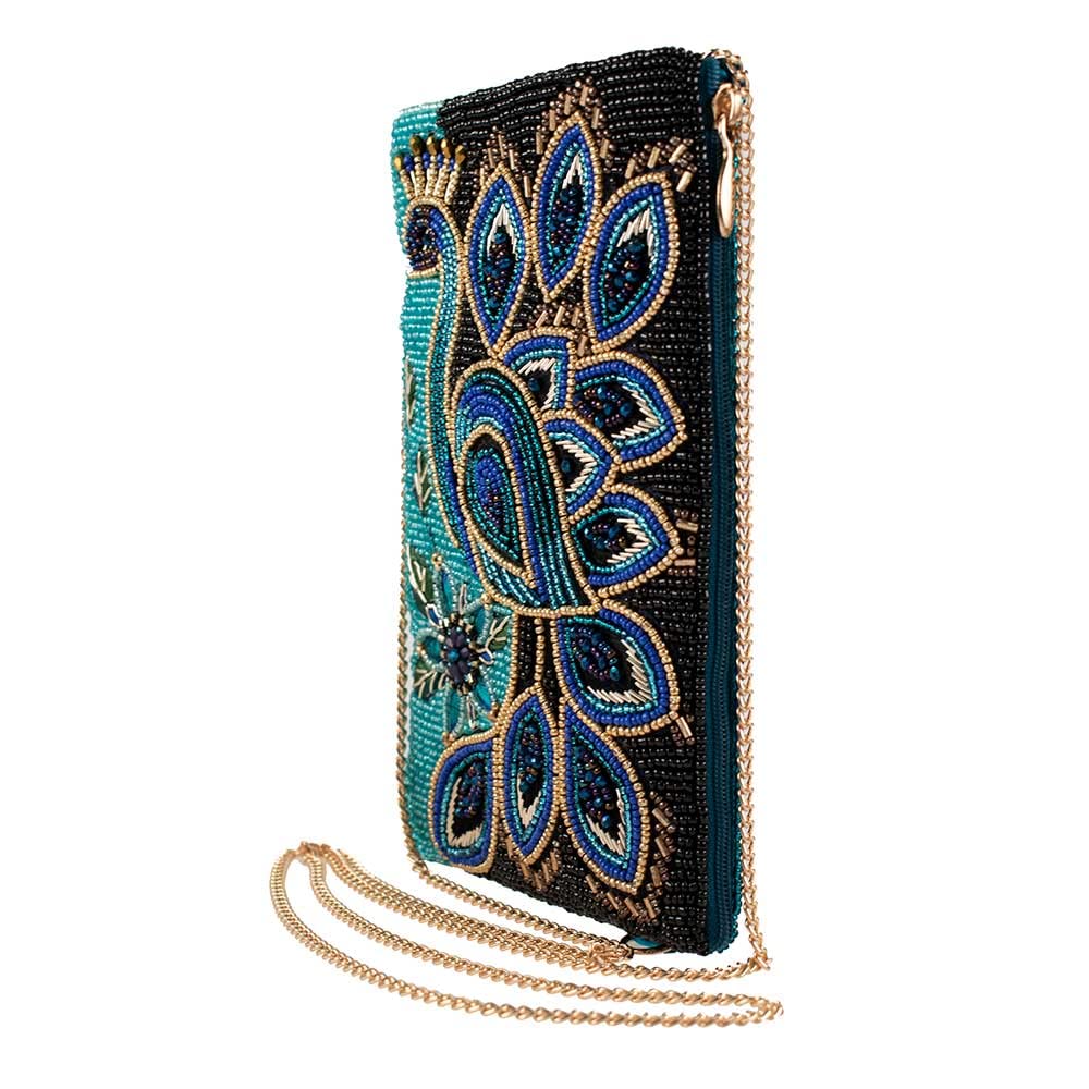Mary Frances Peacock Pride Beaded Crossbody Phone Bag - Stylish Beaded Purse with Adjustable Strap for Women, Perfect for Parties, Weddings & Evening Events