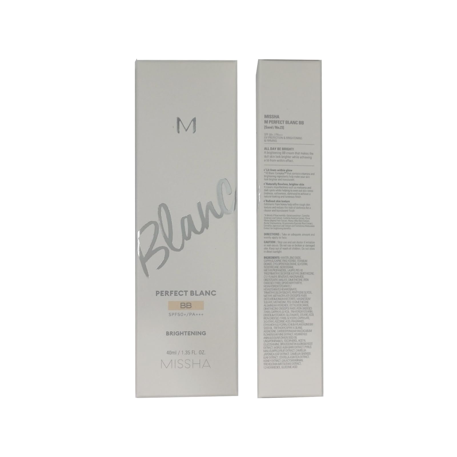 M Perfect Blanc BB Cream SPF50+ PA+++ - Flawless Coverage, Easy Application for All Skin Types, 1.35fl.oz (NO. 23 Sand) - Ideal for Daily Sun Protection and Natural Makeup Look