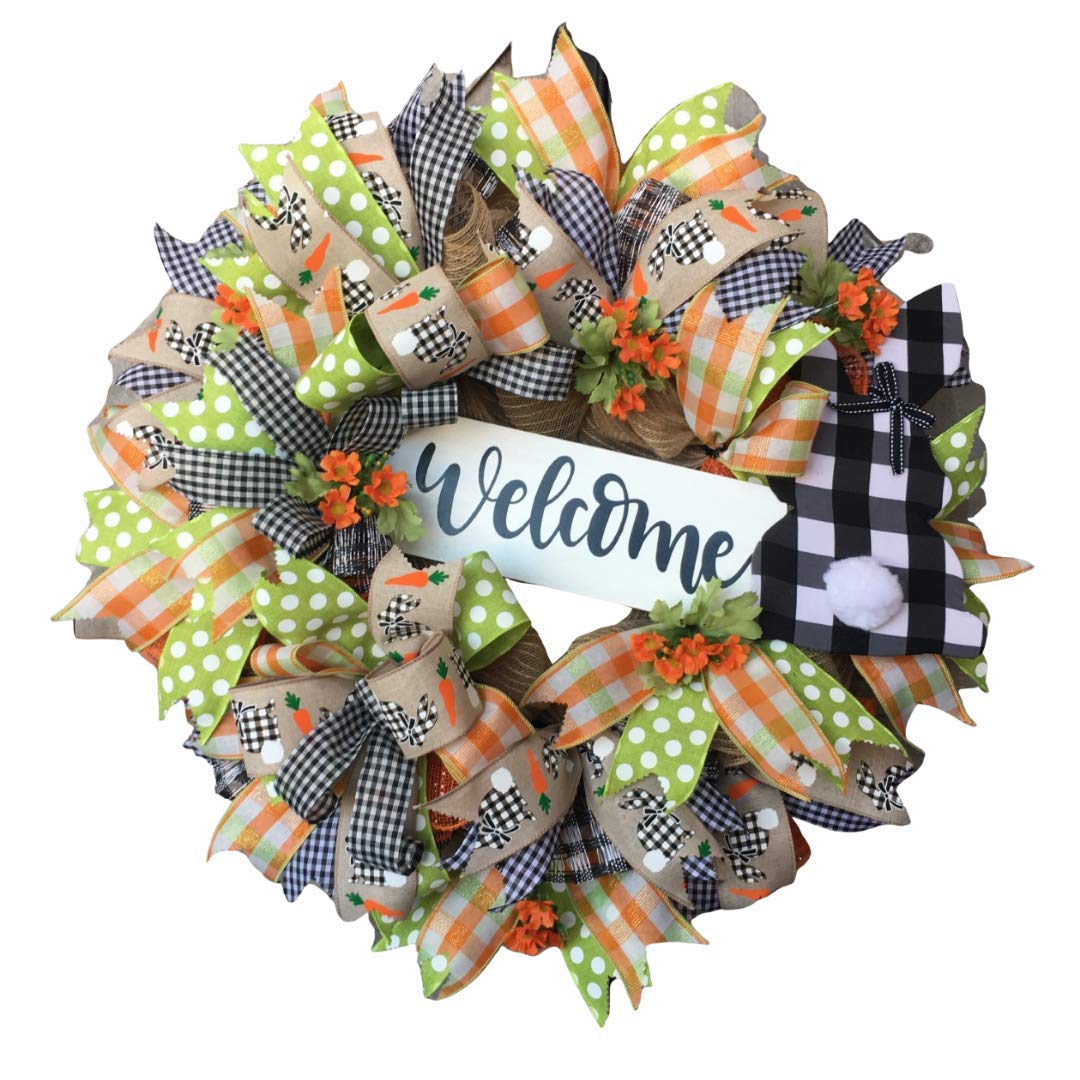 Easter Spring Wreath for Front Door - Trendy Black White Plaid Farmhouse Decor, Rustic XL Wreath, Summer Door Hanger - Perfect for Home, Porch, and Seasonal Decorations | Free Shipping