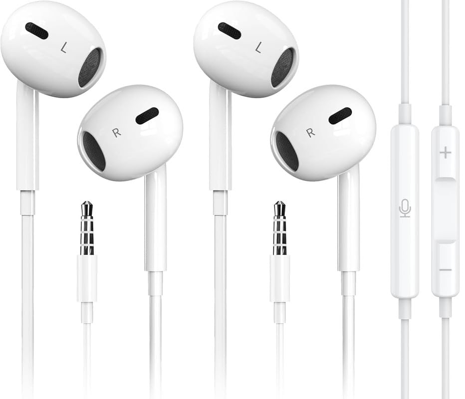 2 Pack MFi Certified Wired Earbuds for iPhone with Mic & Volume Control - 3.5mm Headphones Compatible with iPhone, iPad, iPod, Computer, Android & Most Audio Devices - Perfect for Workouts, Commuting & Gaming