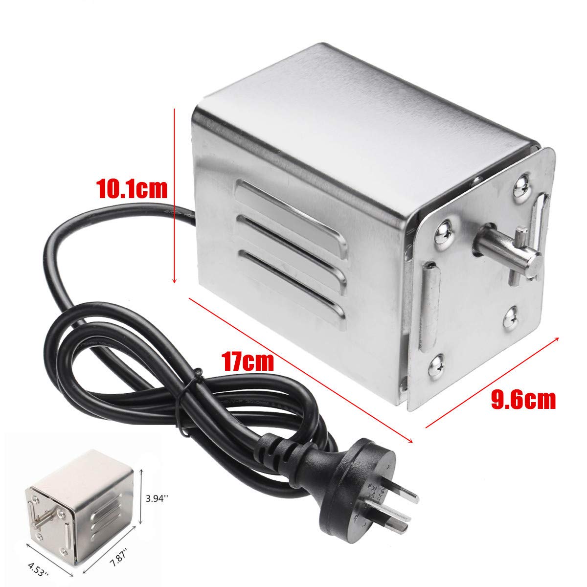 Stainless Steel Electric Rotisserie Motor for BBQ Grill - 15W, 40kg/90lb Load Capacity, T-Bar Drive Shaft - Perfect for Rotating Pig, Lamb, Chicken, Goat on Charcoal Grill - Ideal for Backyard Barbecues, Camping, and Outdoor Cooking Parties