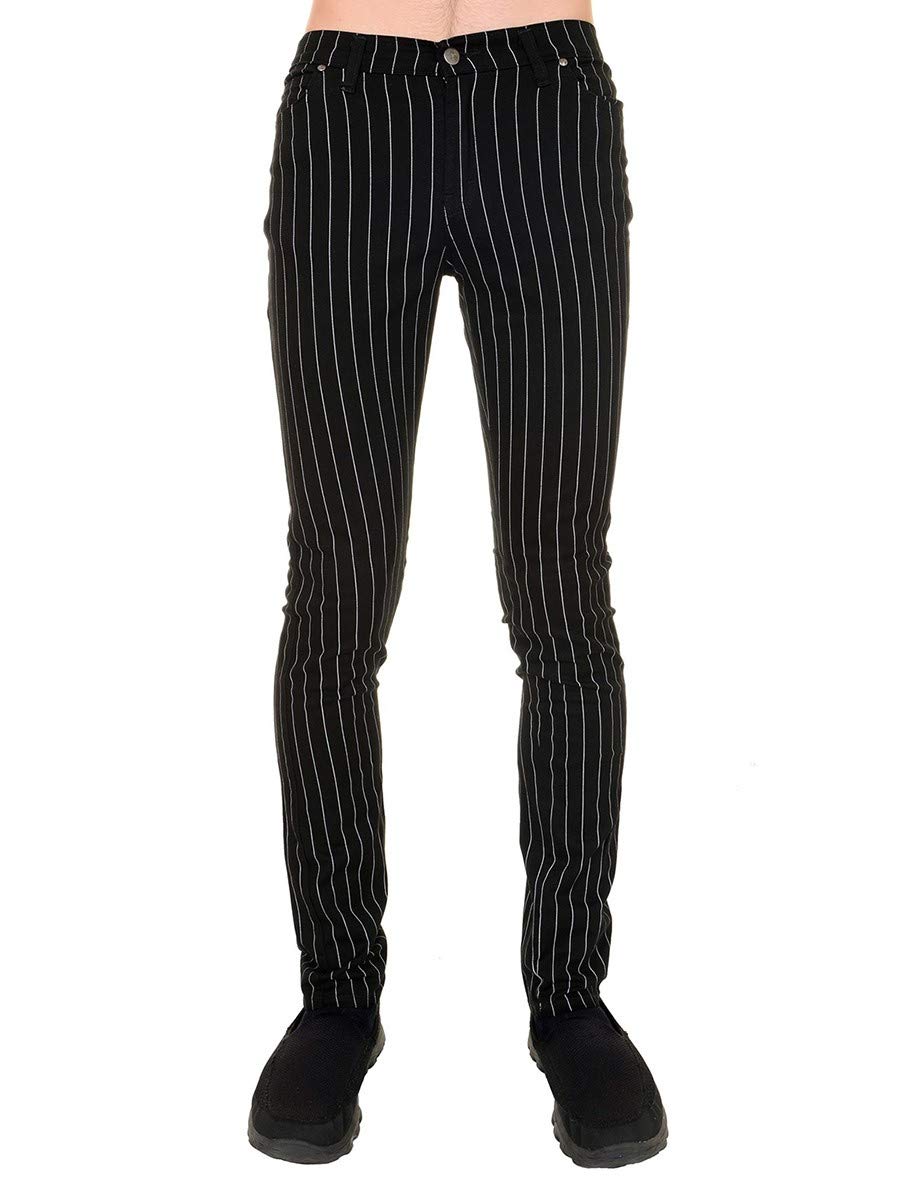 Run & Fly Black and White Pinstripe Unisex Skinny Jeans - Trendy Slim Fit Stretch Denim Pants for Men & Women - Perfect for Casual Outfits, Night Out, and Streetwear Fashion