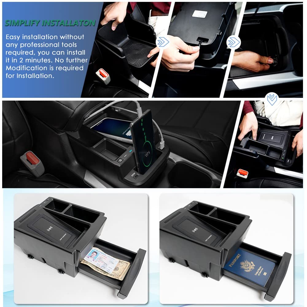 Fast Wireless Car Charger for Honda CR-V/CRV Hybrid 2017-2022 | 15W Qi Fast Charging Pad & Center Console Organizer | Perfect for iPhone, Samsung & Android Phones | Ideal for Commuting, Road Trips & Daily Driving