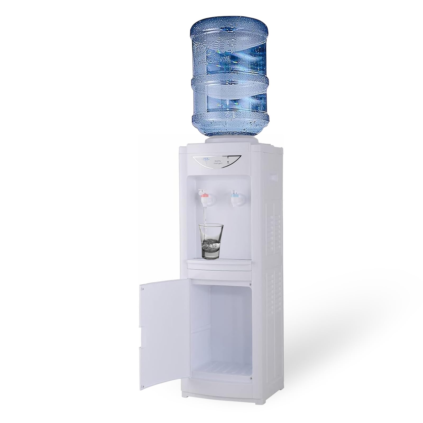 Best Top Loading Water Cooler Dispenser for 3/5 Gallon Bottles - Child Safety Lock & Storage Cabinet - Hot & Cold Water Dispenser for Home, Office, Kitchen - White - Perfect for Hydration Station in Schools, Gyms, and Waiting Rooms