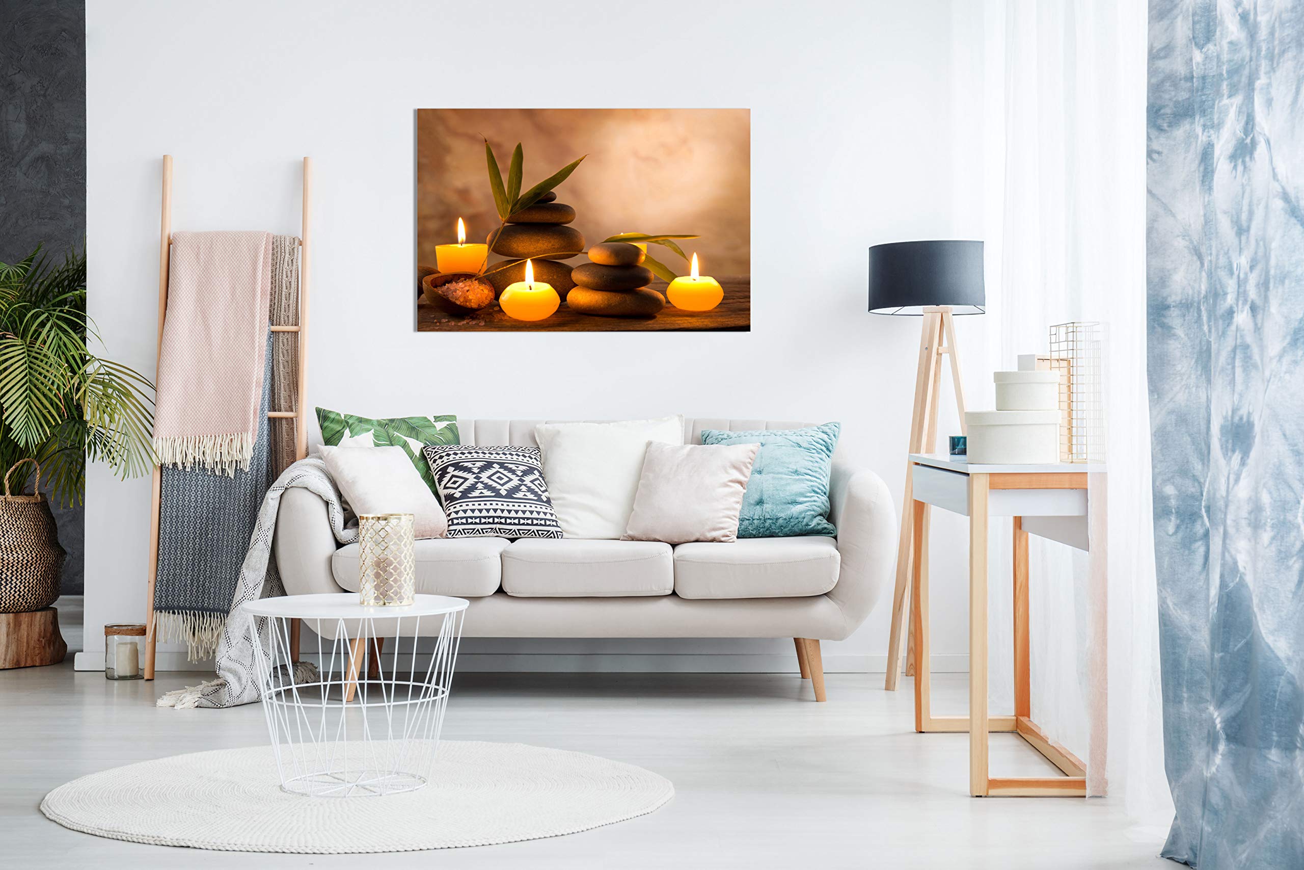 Panther Print Canvas Wall Art - Framed Pictures for Bathroom Decor, Aromatic Candles & Zen Stones - 36x24 Inch Jungle Theme Home Decor for Living Room, Bedroom, or Office