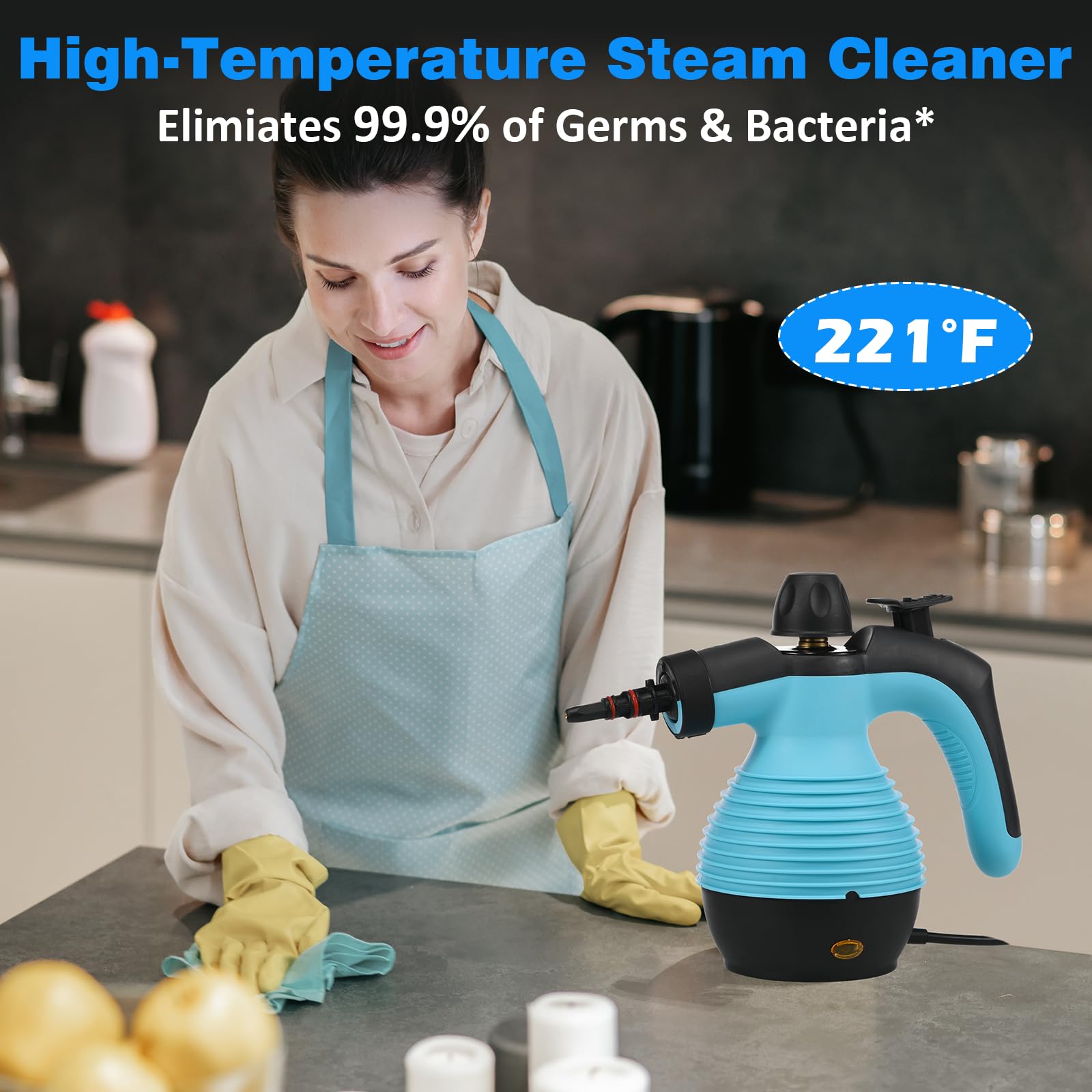 AORESAC Handheld Steam Cleaner - Multi-Purpose Pressurized Electric Steam Cleaner with Safety Lock & 9 Accessory Kit for Upholstery, Kitchen, Bathroom, Grout, Tile - Perfect for Deep Cleaning Floors, Carpets, and Home Sanitizing