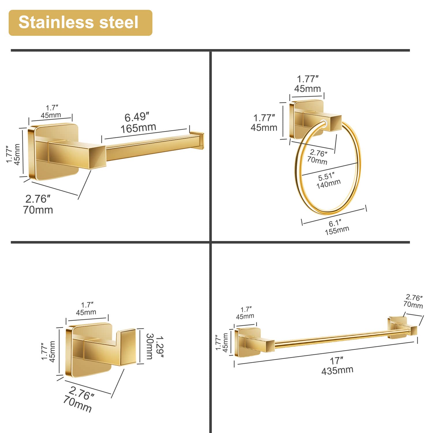 4-Piece Gold Bathroom Hardware Set - 17