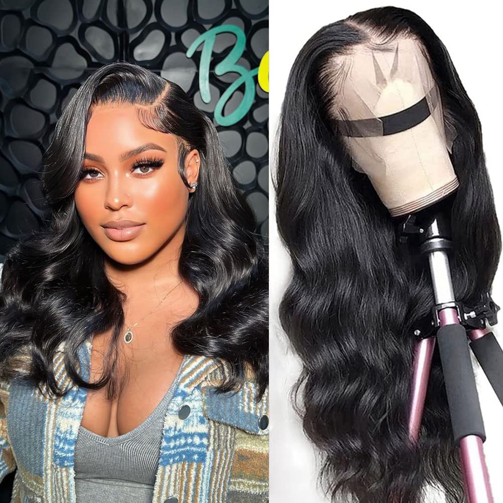 13x4 Body Wave Lace Front Wigs Human Hair - Pre Plucked HD Transparent Lace Frontal Wig with Baby Hair | 180% Density 9A Brazilian Virgin Hair | Glueless Lace Wig for Women | 20 Inch Natural Black | Perfect for Daily Wear, Parties & Special Occasions