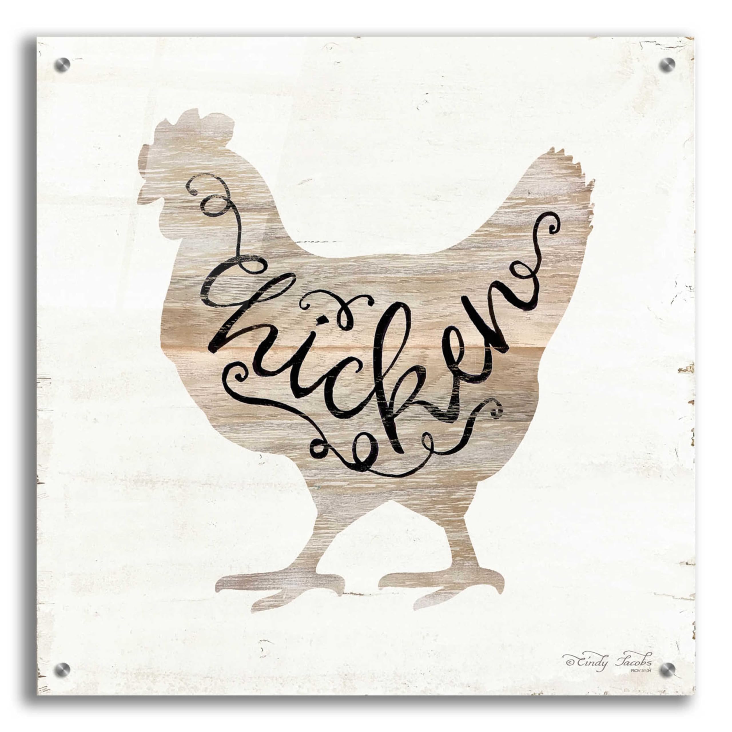 Epic Art 'Chicken in Beige' by Cindy Jacobs - 24x24 Inch Acrylic Glass Wall Painting - Modern Home Decor for Living Room, Bedroom & Office