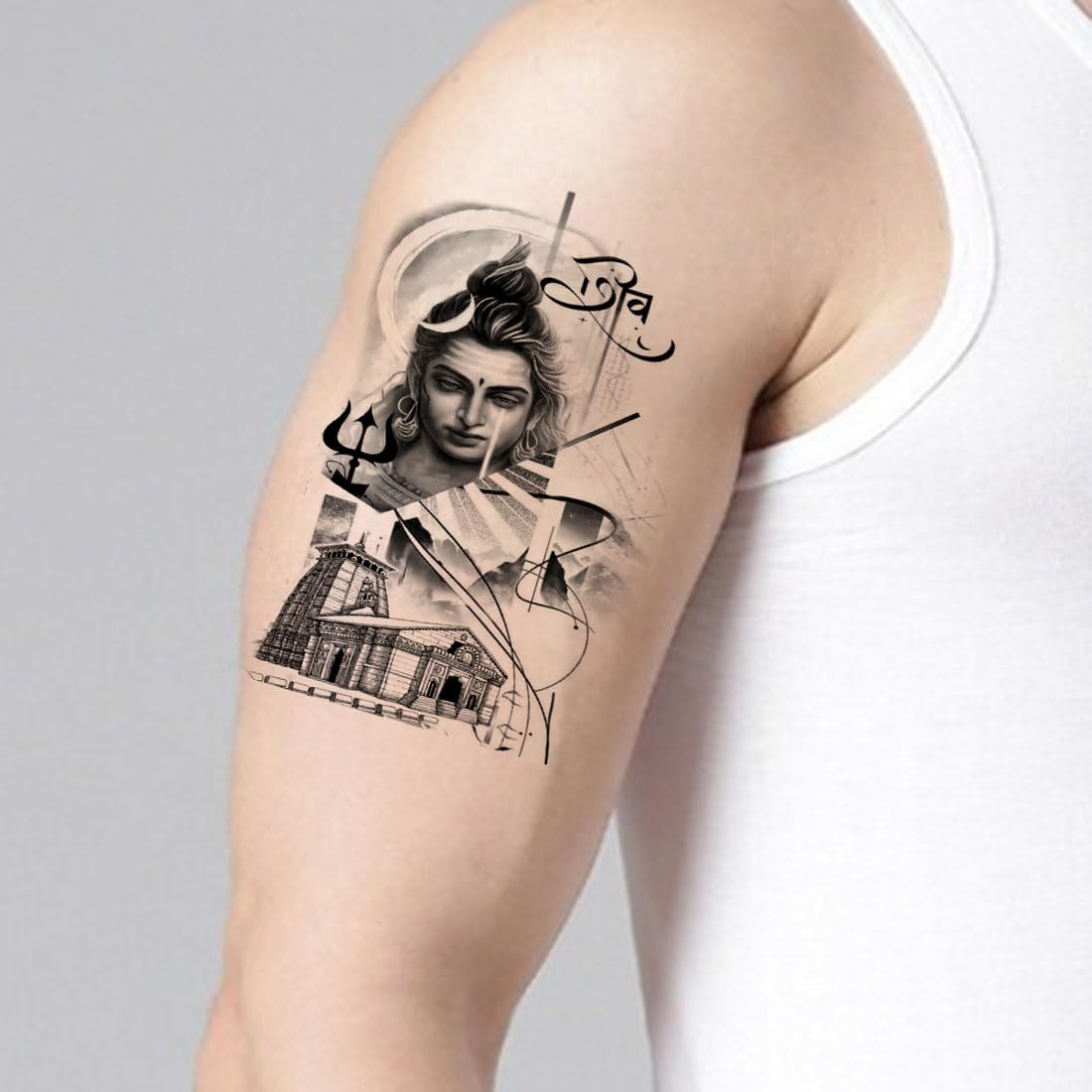 Kedarnath Shiv Black Colorful Temporary Tattoo for Men & Women - Waterproof Fake Tattoo Sticker - Festival, Party & Spiritual Events Body Art