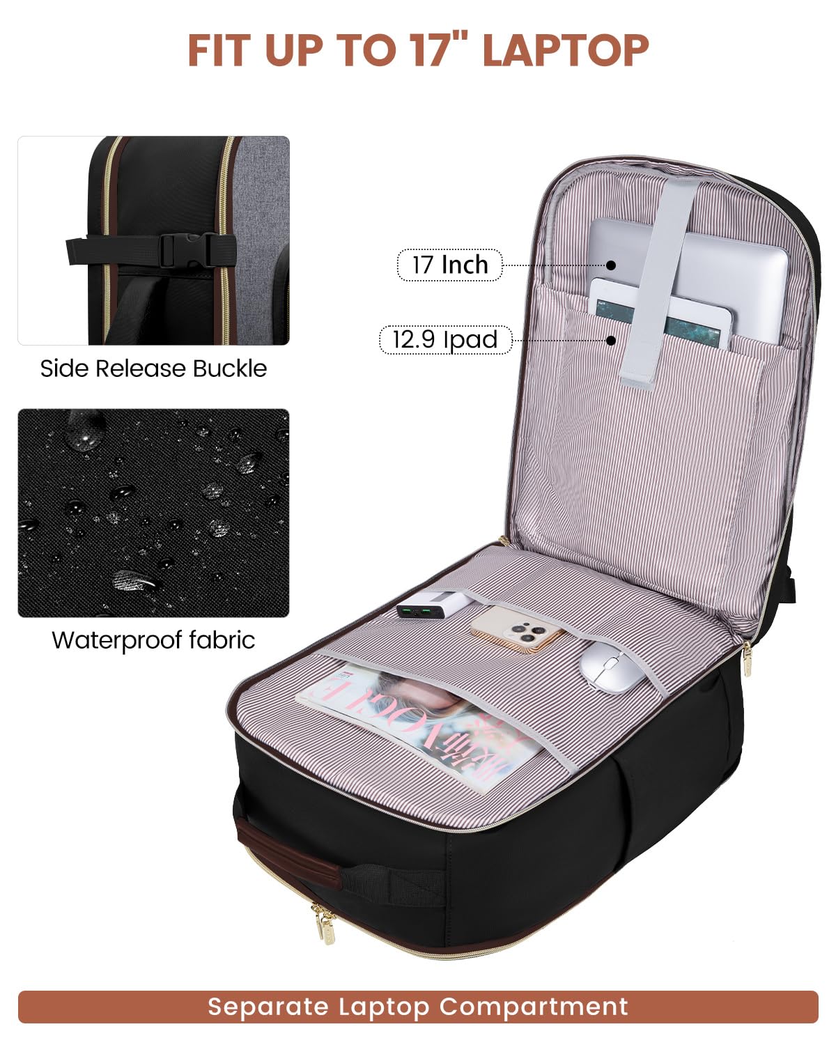 LOVEVOOK 40L Travel Backpack for Women & Men - Large Carry On Backpack with 3 Packing Cubes, TSA Approved Airplane Personal Item Bag Fits 17 Inch Laptop, Waterproof Travel Essentials - Perfect for Business Trips, Weekend Getaways & Air Travel