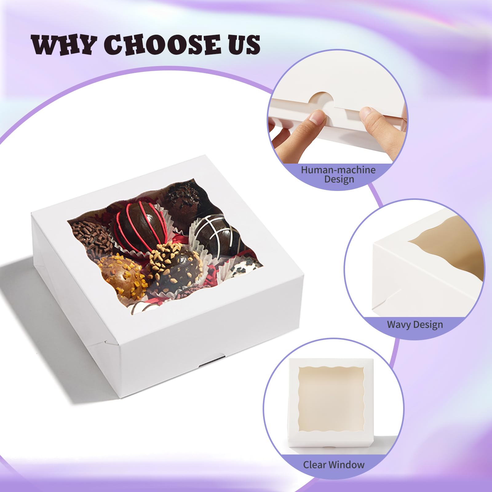 50 Pcs 5x5x2 Inch Clear Window Bakery Boxes for Cookies, Mini Cakes, Macarons - Perfect for Dessert Packaging, Gift Boxes & Party Treats Display