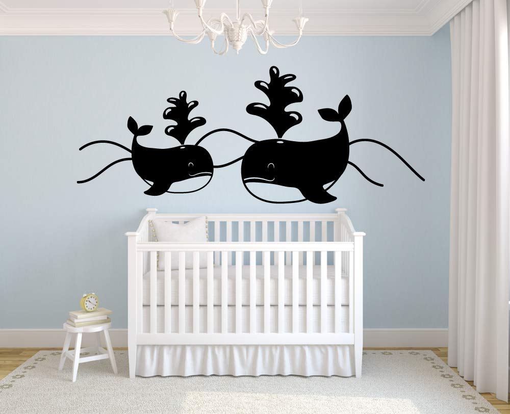 Happy Whales Friends Whale Swim Cute Sea Ocean Animal Wall Sticker Decal - 18x20 Inch Vinyl Wall Art for Kids Room, Nursery, Bedroom & Kindergarten Decor - Perfect for Baby Shower Gifts & Underwater Themed Room Design