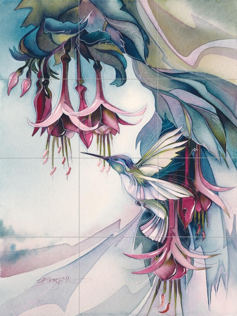 Jody Bergsma Hummingbird Ceramic Backsplash Tile Mural for Kitchen & Bathroom - Hum for Joy Design - Perfect for Home Renovation & DIY Decor Projects