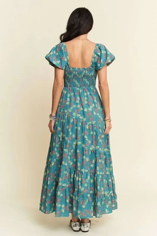Teal Sweetheart Neck Cap Sleeve Maxi Dress for Women - Elegant Beach Wedding Resort Wear, Perfect for Vacations, Parties & Summer Outings