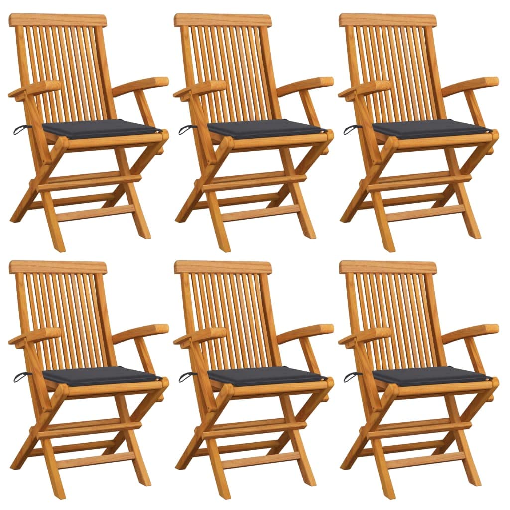 Premium Outdoor Dining Chairs Set of 6 - Solid Teak Wood Patio Chairs with Armrests & Anthracite Cushions for Garden, Backyard, Poolside, and Restaurant Outdoor Seating