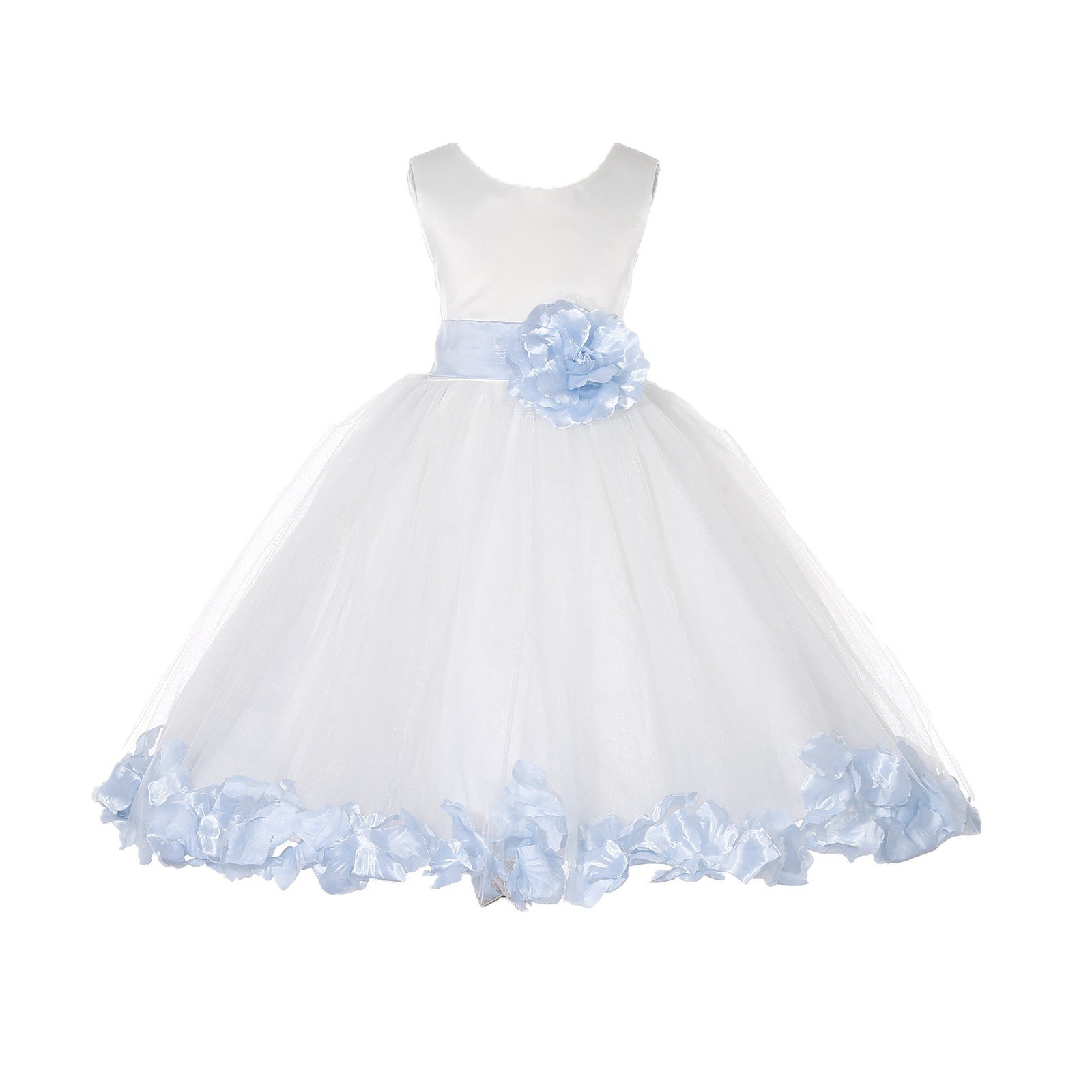 White Tulle Rose Petals Flower Girl Dress - Elegant Christening Gown for Baby Girls (Size M) | Perfect for Weddings, Baptisms & Special Occasions