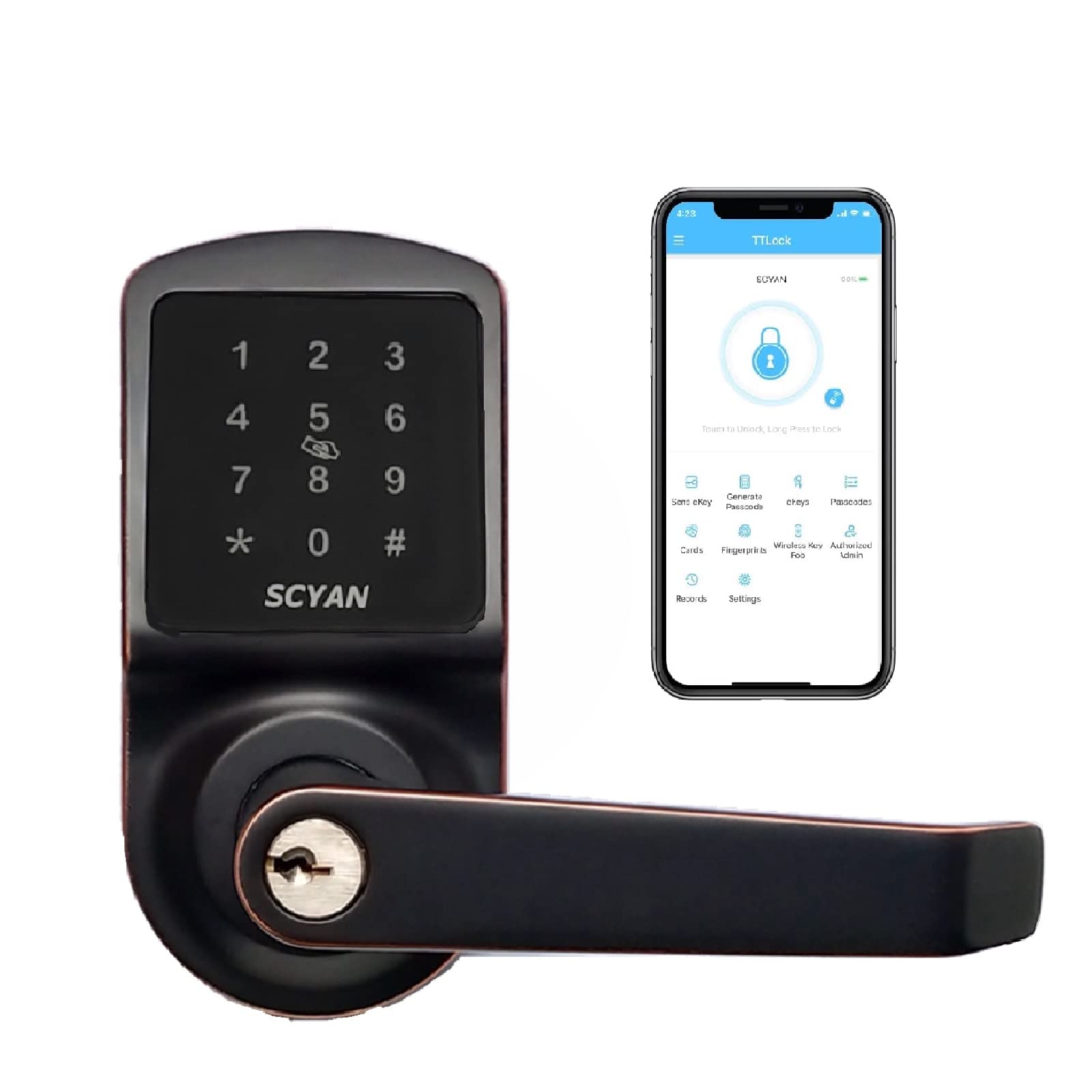 SCYAN X2 Smart Keyless Door Lock with Touchscreen Keypad - Auto Locking Electronic Deadbolt for Home Security - Aged Bronze Finish for Airbnb, Office & Rental Properties (Easy Installation & Remote Access)