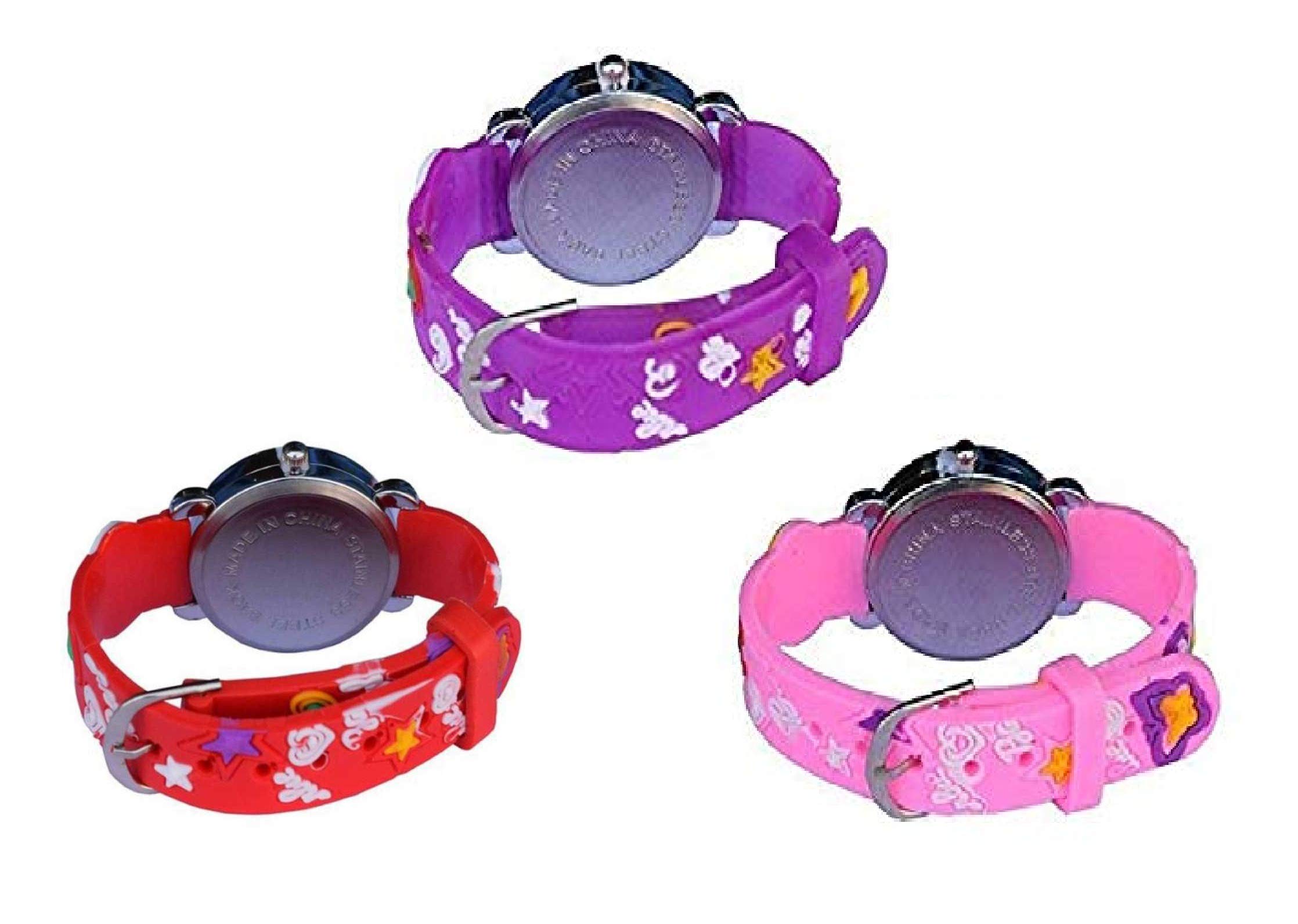 Girl's Fashion Watch Set - 3 Pack Colorful Strap Watches (Pink, Red, Purple) for Kids & Teens | Perfect for School, Parties & Everyday Wear
