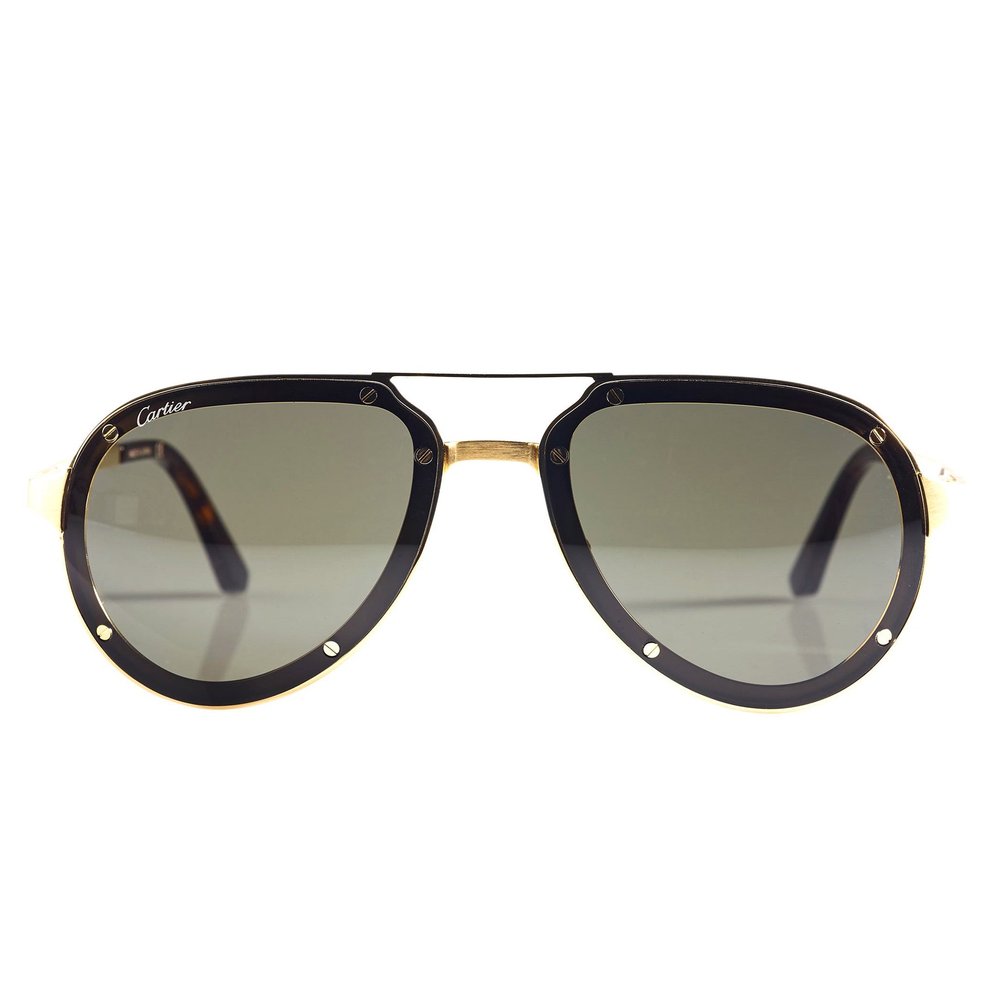 Cartier CT0195S 002 Santos De Cartier Gold Aviator Sunglasses for Men & Women - Luxury Designer Shades for Driving, Travel & Fashion