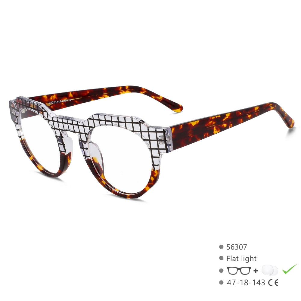 CCspace Unisex Full Rim Flat Top Round Acetate Eyeglasses 56307 - Stylish & Durable Frame for Men & Women - Perfect for Work, Reading & Fashion Accessories