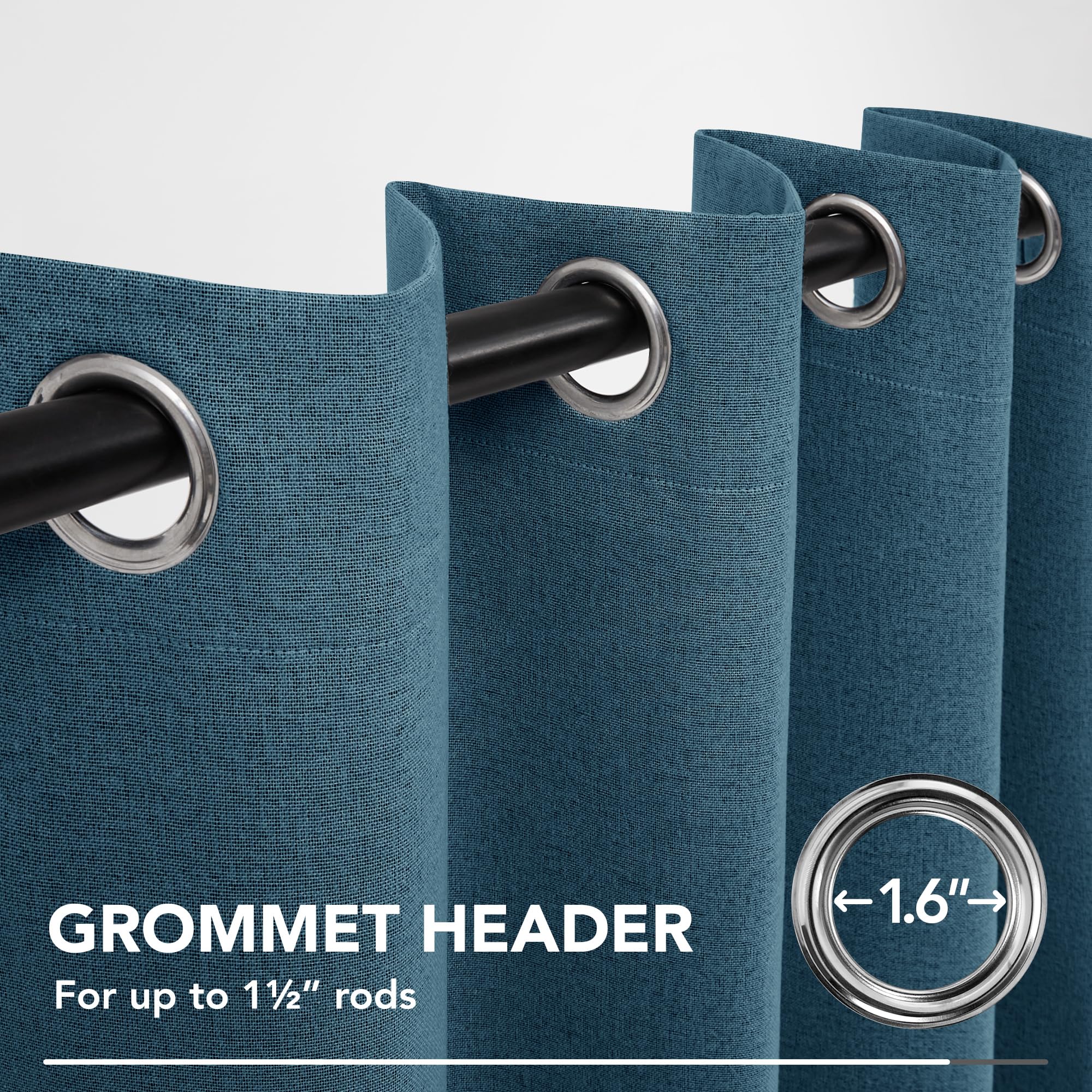 Deconovo Blackout Curtains - 100% Room Darkening Linen Drapes with Grommets for Bedroom, Living Room & Nursery (Aegean Blue, 52x108 Inches, 2 Panels) - Perfect for Light Sleepers, Home Theater & Shift Workers