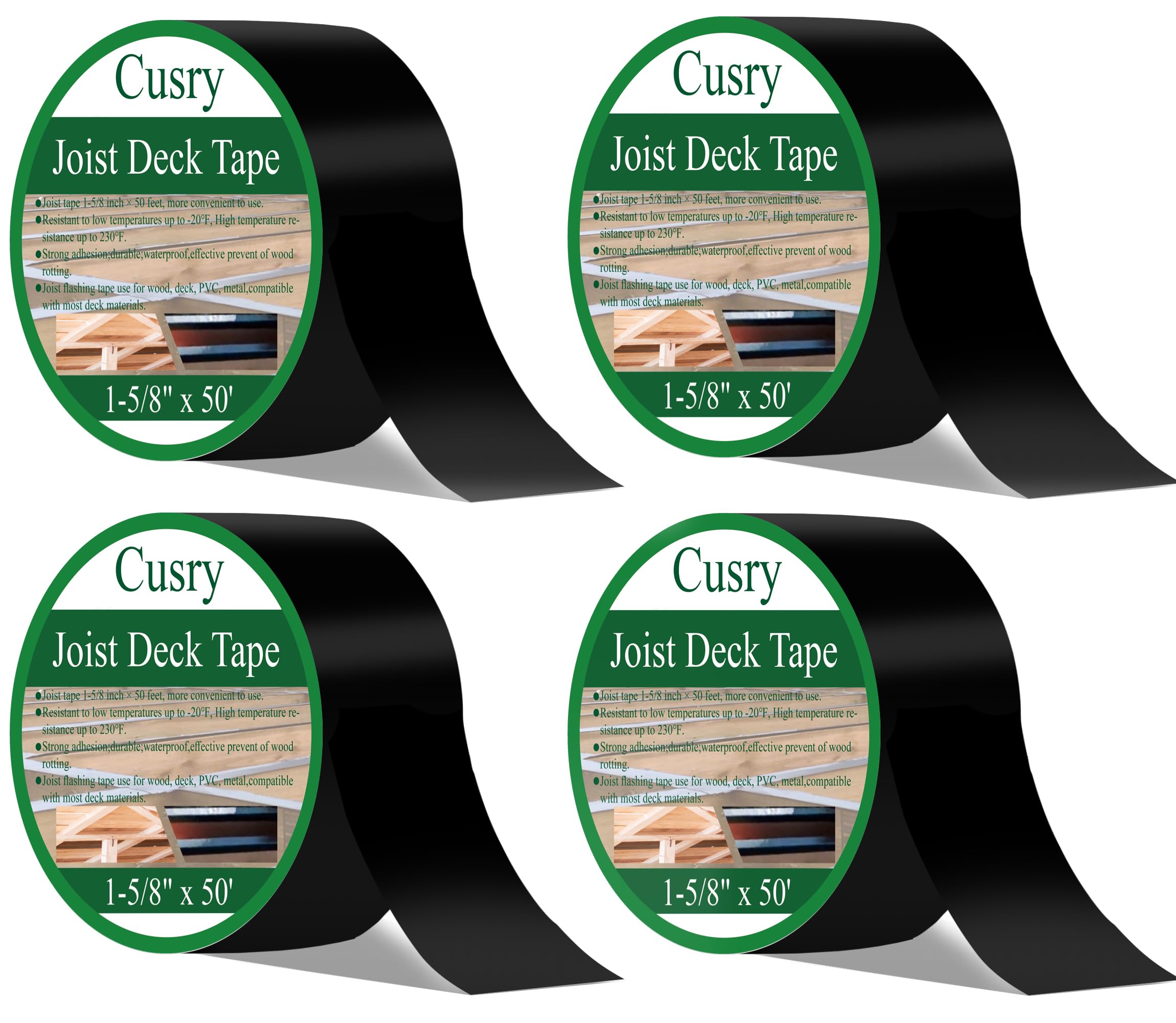 4Pcs Joist Tape for Decking, 1-5/8 inch X 50 Feet Butyl Flashing Tape - Waterproof Deck Joist Protection for Wood Framing, Outdoor Deck Construction & DIY Projects