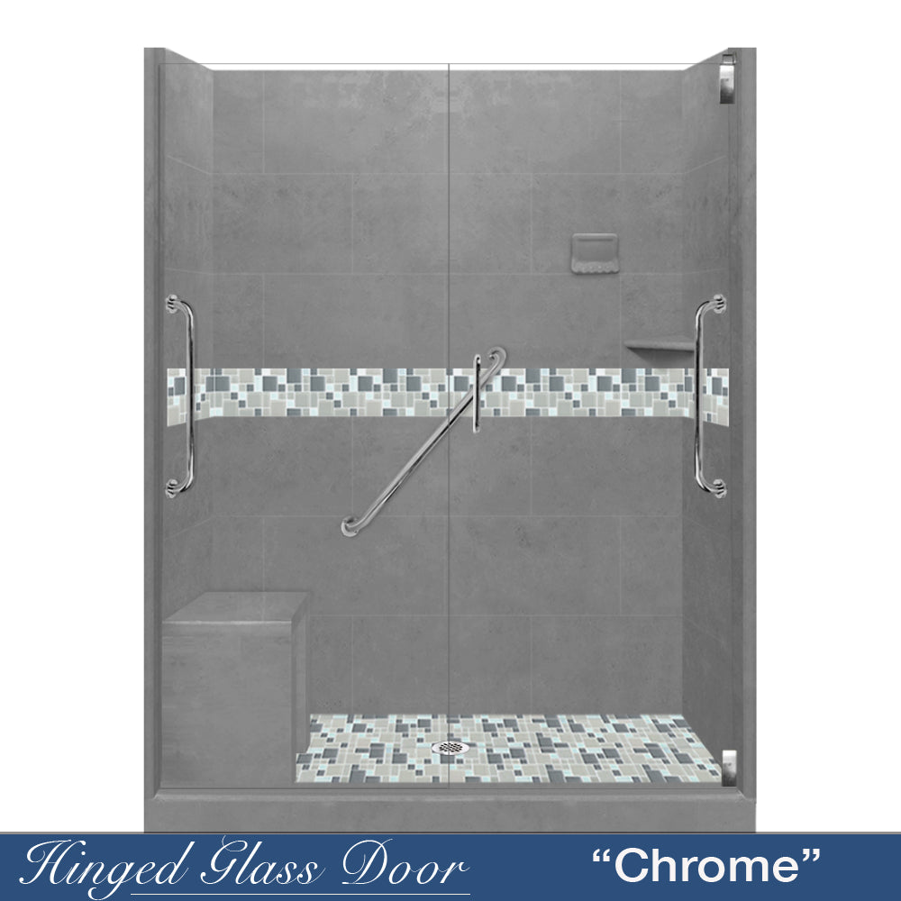 Freedom 60 Alcove Wet Cement Sistine Stone & Newport Mosaic Accent Tile - DIY Shower Remodel Kit for Bathroom Renovation | Waterproof Backsplash & Shower Wall Tile Installation