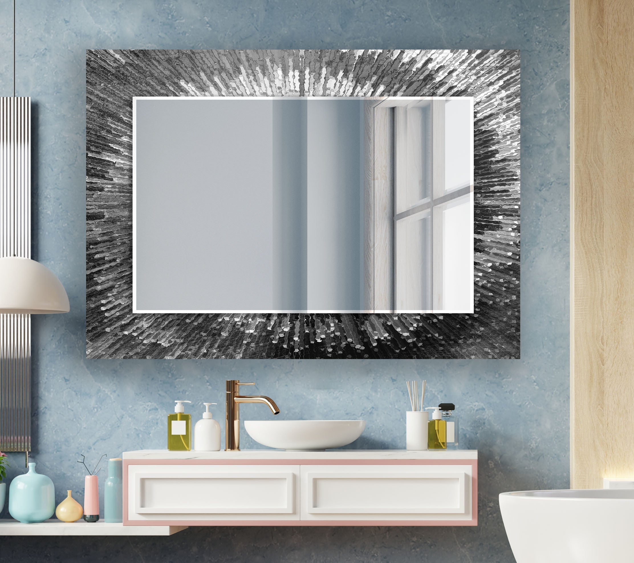 Stylish Black Splash Wall Mirror - Modern Decorative Bathroom & Living Room Mirror for Home Decor - Perfect for Vanity, Entryway, and Bedroom Accent