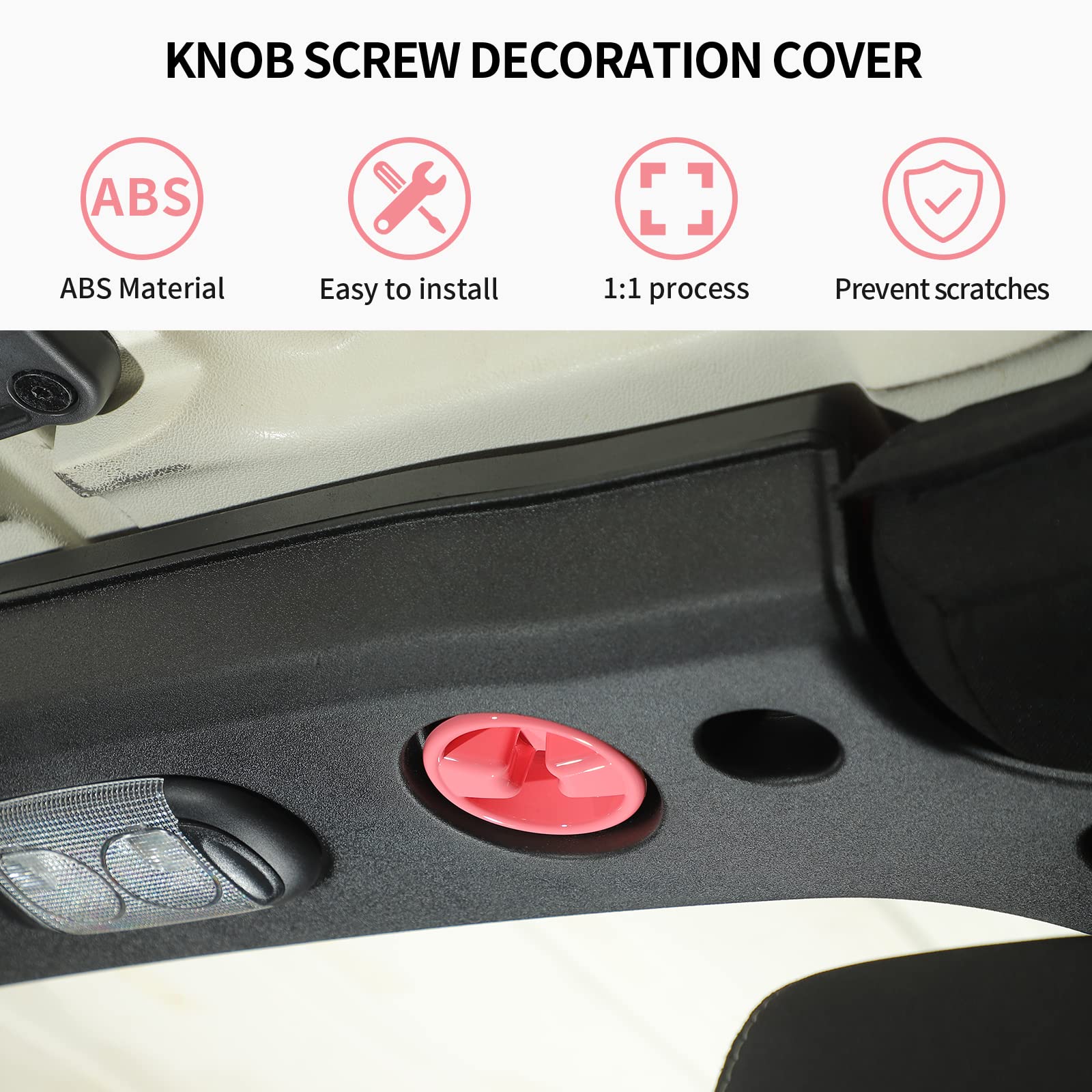 Jeep Wrangler JK JKU 2007-2018 Roof Top Mounting Knob Screw Cover - Pink Interior Accessory for 2/4 Door Models | Durable Decorative Protection for Off-Road Adventures & Daily Driving