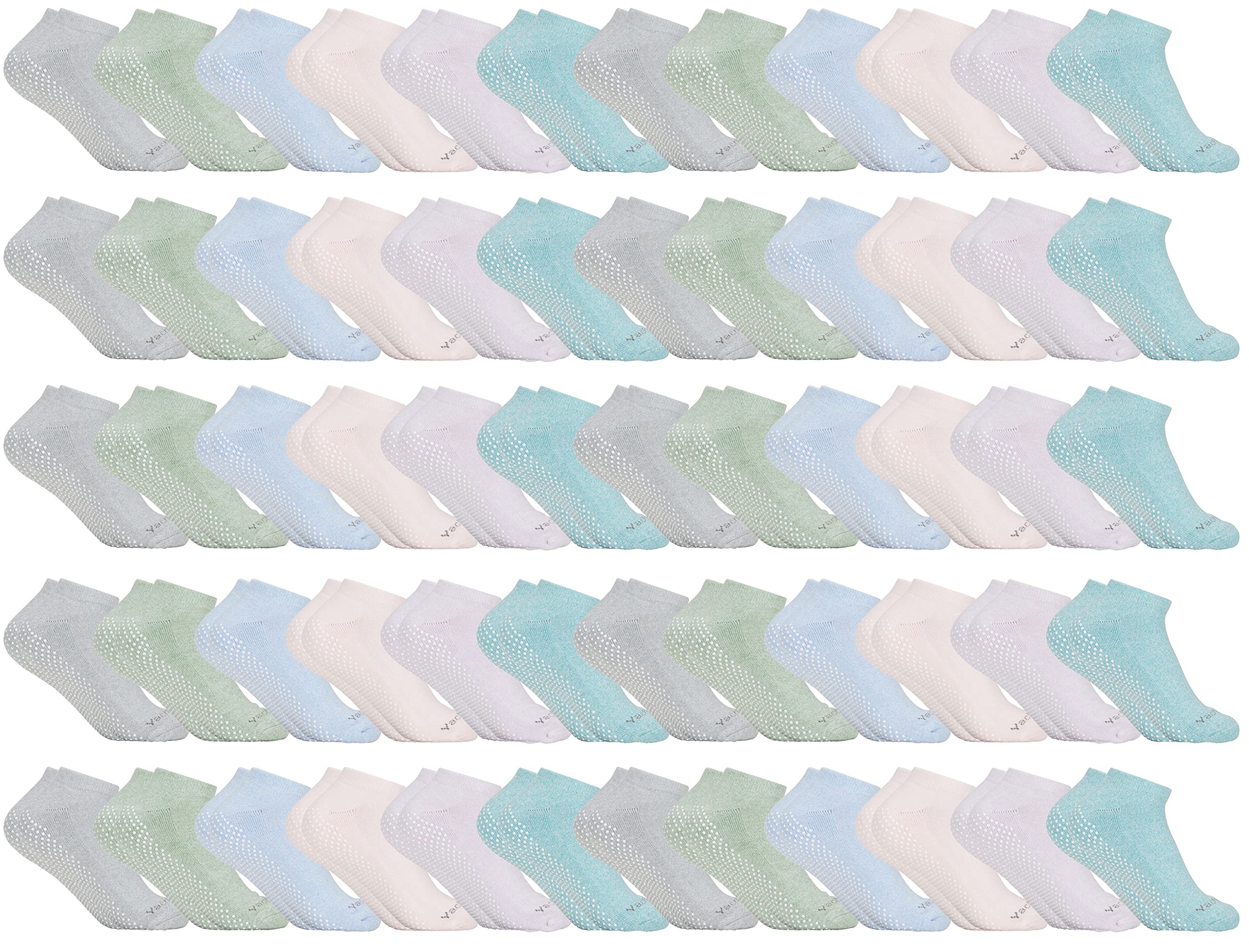 Non-Slip Gripper Socks for Women - 97% Cotton Anti-Skid Yoga Socks with Grips - Ideal for Hospital, Pilates, Barre & Home Use - 60 Pack Assorted Ankle Socks for Safety & Comfort