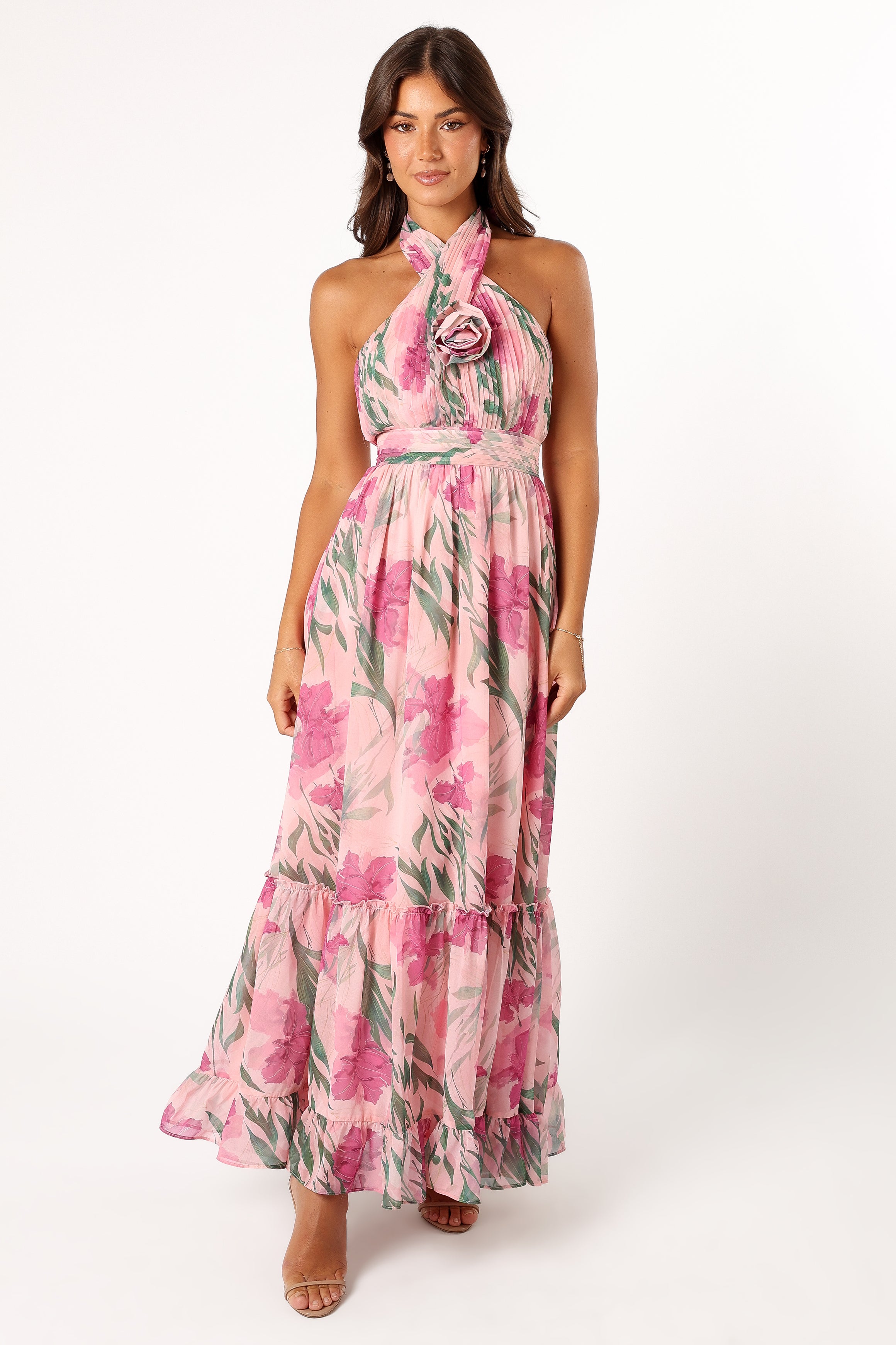 Lennon Halterneck Maxi Dress - Floral Print Summer Dress for Women, Pink Flowy Long Dress, Beach Wedding Party Dress, Perfect for Vacation, Date Night & Special Occasions