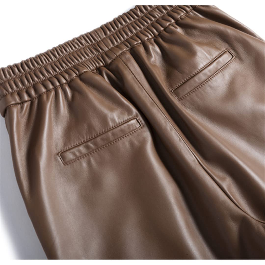 Wvapzxx Women's Real Leather Knee-Length Bermuda Shorts - Elastic Waist, Wide Leg Design with Pockets | Perfect for Casual Outings, Summer Vacations & Stylish Everyday Wear