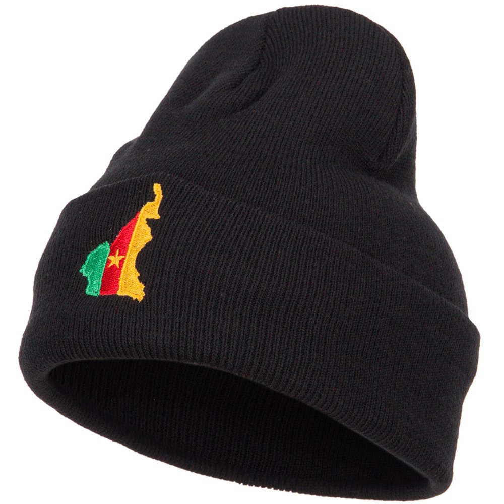 Cameroon Flag Map Embroidered Long Beanie - Winter Warm Knit Hat for Men & Women - Perfect for Outdoor Activities, Sports, and Cold Weather Fashion