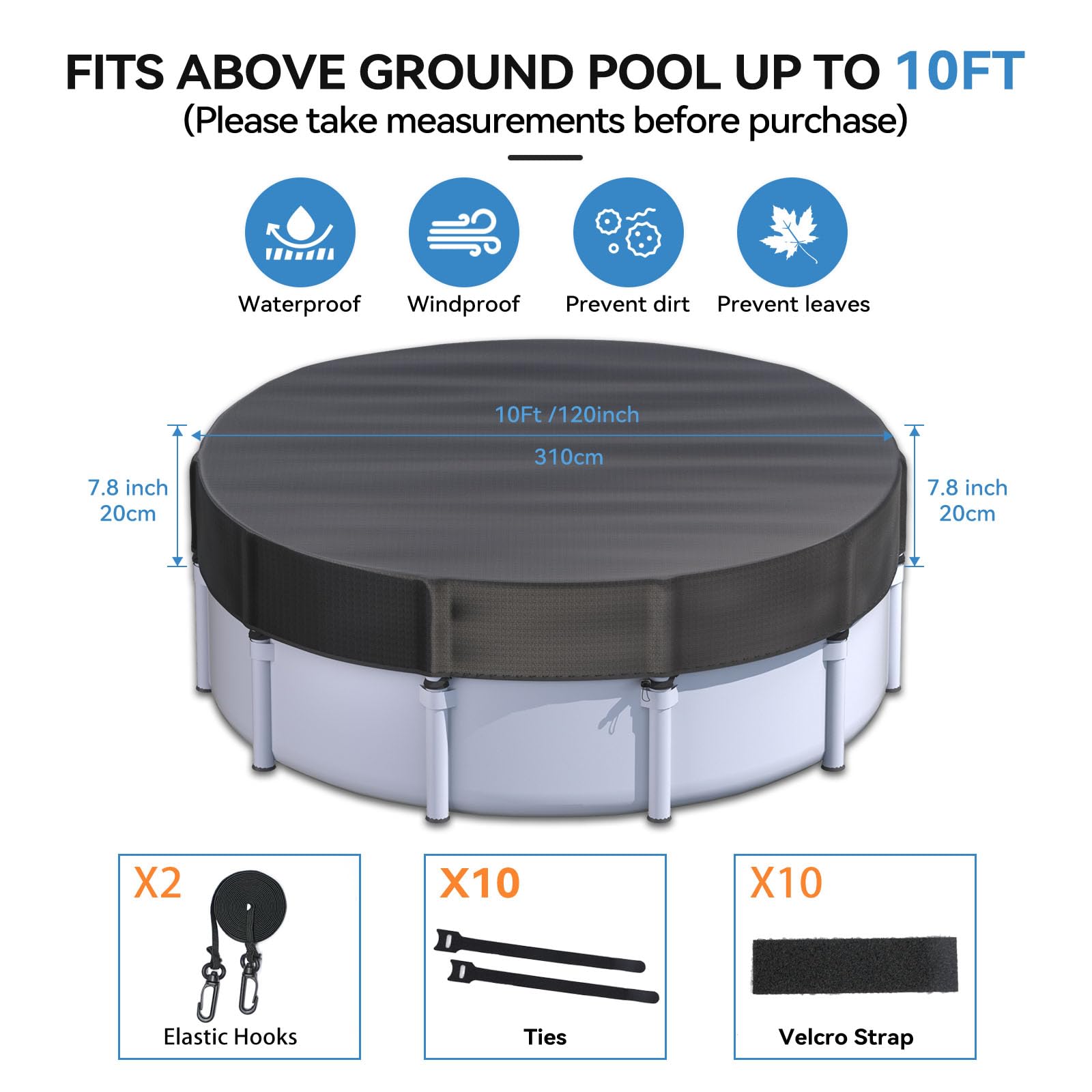 10 ft Round Winter Pool Cover for Metal Frame Above Ground Pools - Heavy Duty Windproof Design Fits Intex/Bestway Frame Pools - Durable Outdoor Swimming Pool Protection (Black) | Perfect for Winter Storage & Year-Round Pool Protection