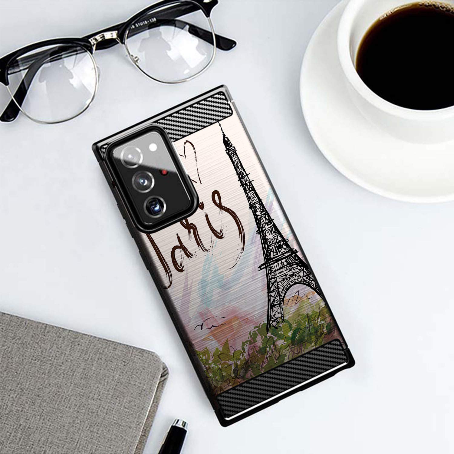 Samsung Galaxy Note 20 Ultra/Note 20 Ultra 5G Case - Slim Black Flexible TPU Shockproof Protective Cover with Paris Tower Design | Perfect for Everyday Use, Travel & Outdoor Activities