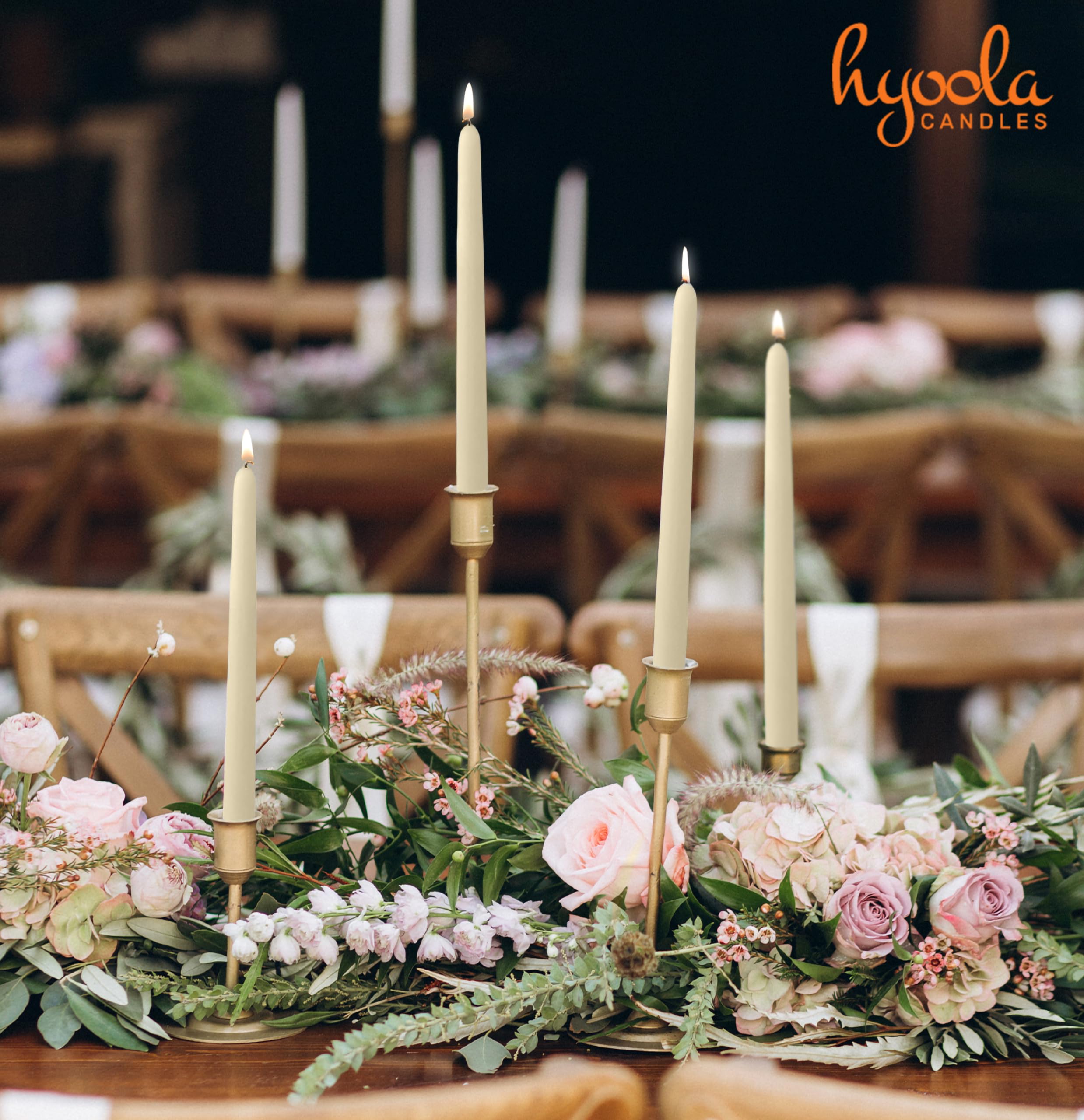 Hyoola 12 Inch Wool White Unscented Dripless Taper Candles Bulk (96 Pack) - 10 Hour Burn Time - Perfect for Weddings, Church, Candlelight Dinners & Home Decor