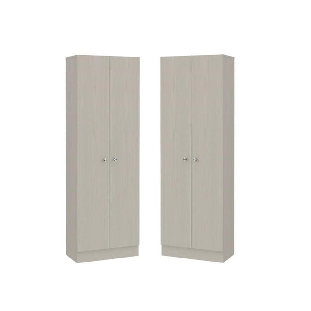 Home Square 2-Piece Wooden Storage Cabinet Set with Double Doors in Off-White | Pantry Organizer for Kitchen, Bathroom & Entryway Storage