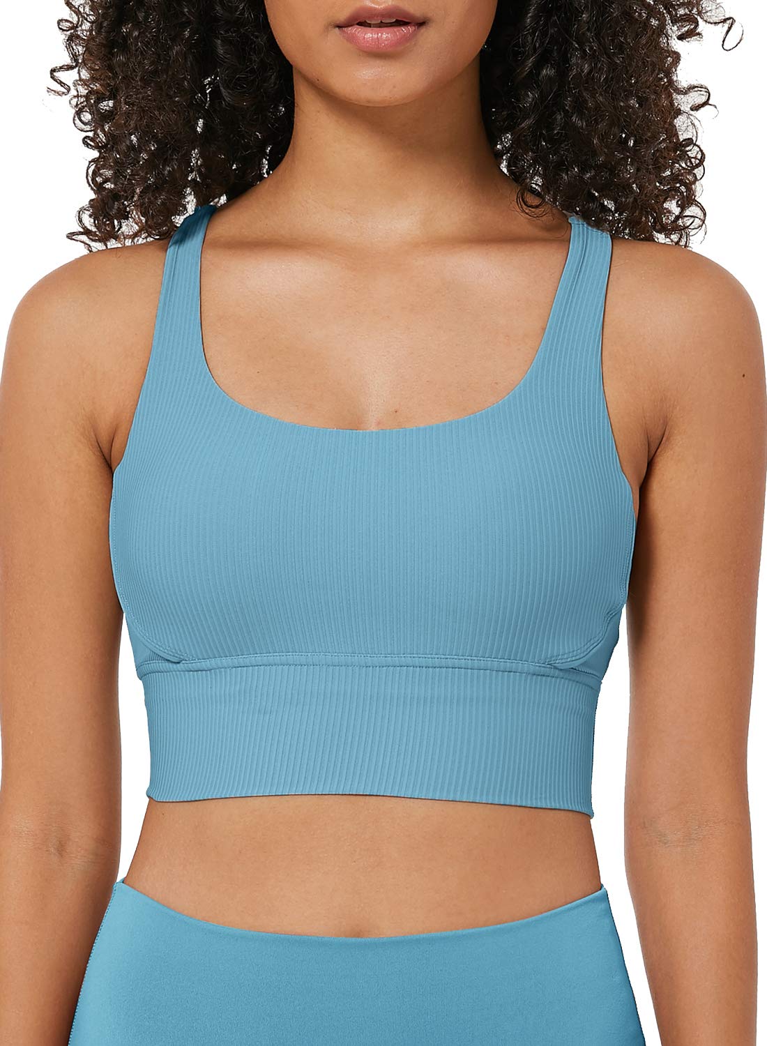Ouber Women's High Impact Sports Bra - Ribbed Strappy Back Workout Bra for Running, Yoga & Fitness - Comfortable Support for Active Lifestyles