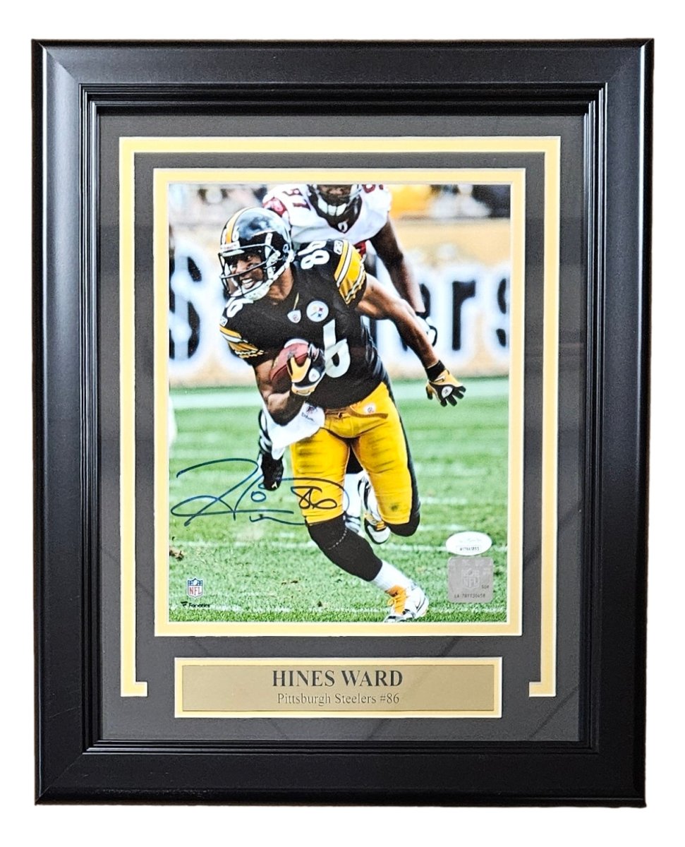Hines Ward Autographed Framed 8x10 Pittsburgh Steelers Football Photo with JSA Hologram COA - Perfect for Steelers Fans, Sports Memorabilia Collectors, and Man Cave Decor