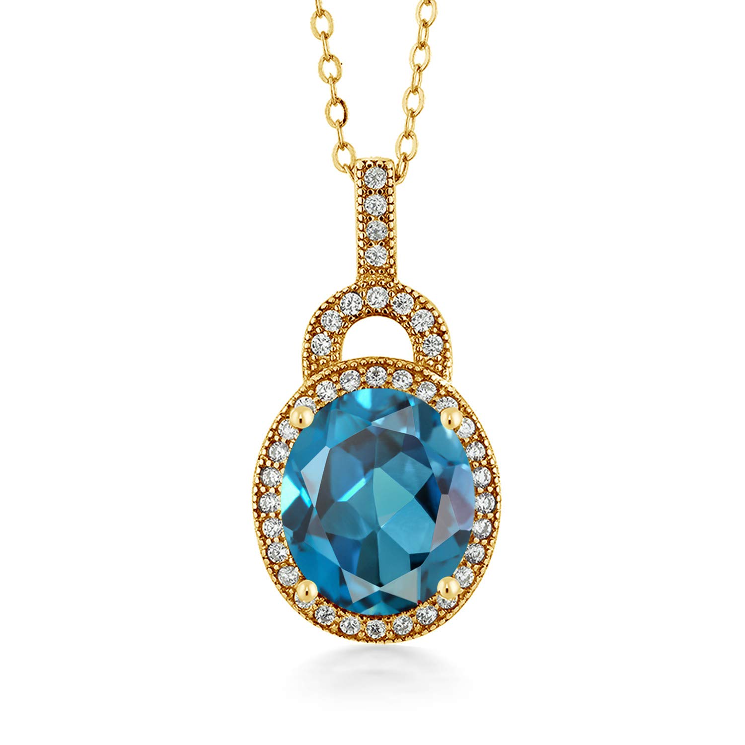 6.48 Ct Oval London Blue Topaz Pendant - 18K Yellow Gold Plated Sterling Silver Jewelry for Women - Elegant Necklace Gift for Birthday, Anniversary & Special Occasions