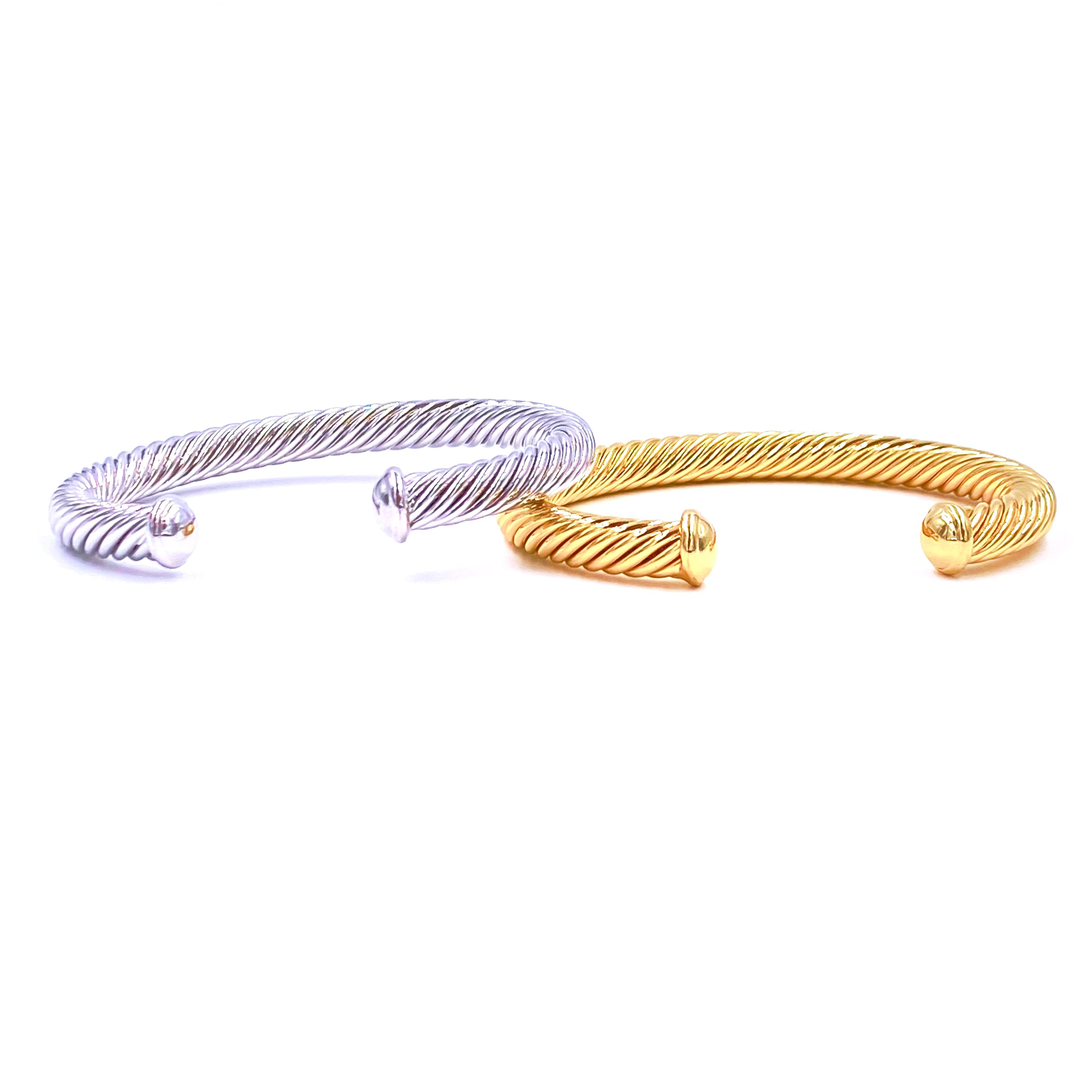 Ashley Gold Stainless Steel Cable Design Bangle Bracelet for Women - Elegant Fashion Jewelry Gift for Birthday, Anniversary & Special Occasions
