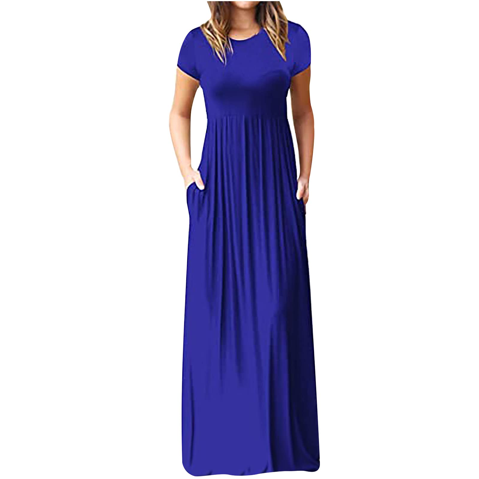 Lucktop Women's Maxi Dress - Long Casual Loose Short Sleeve Solid Color Dress with Pockets | Perfect for Summer, Beach, Vacation & Everyday Wear