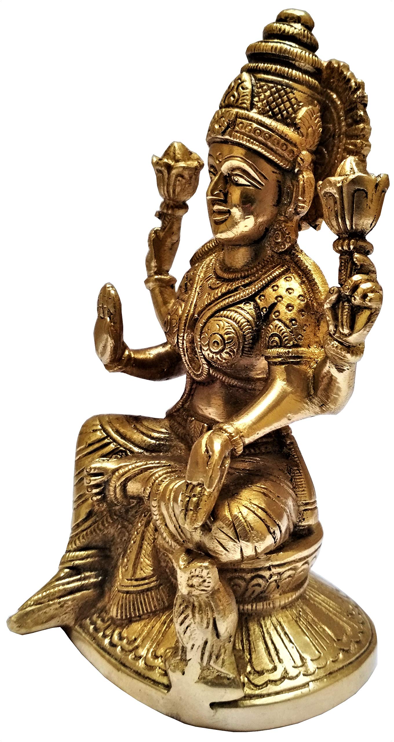 Purpledip Brass Lakshmi Statue - Hindu Goddess of Prosperity & Wealth - Handcrafted Collectible Idol for Home & Office Decor (11568) | Perfect for Puja Altars, Meditation Spaces & Gift Giving