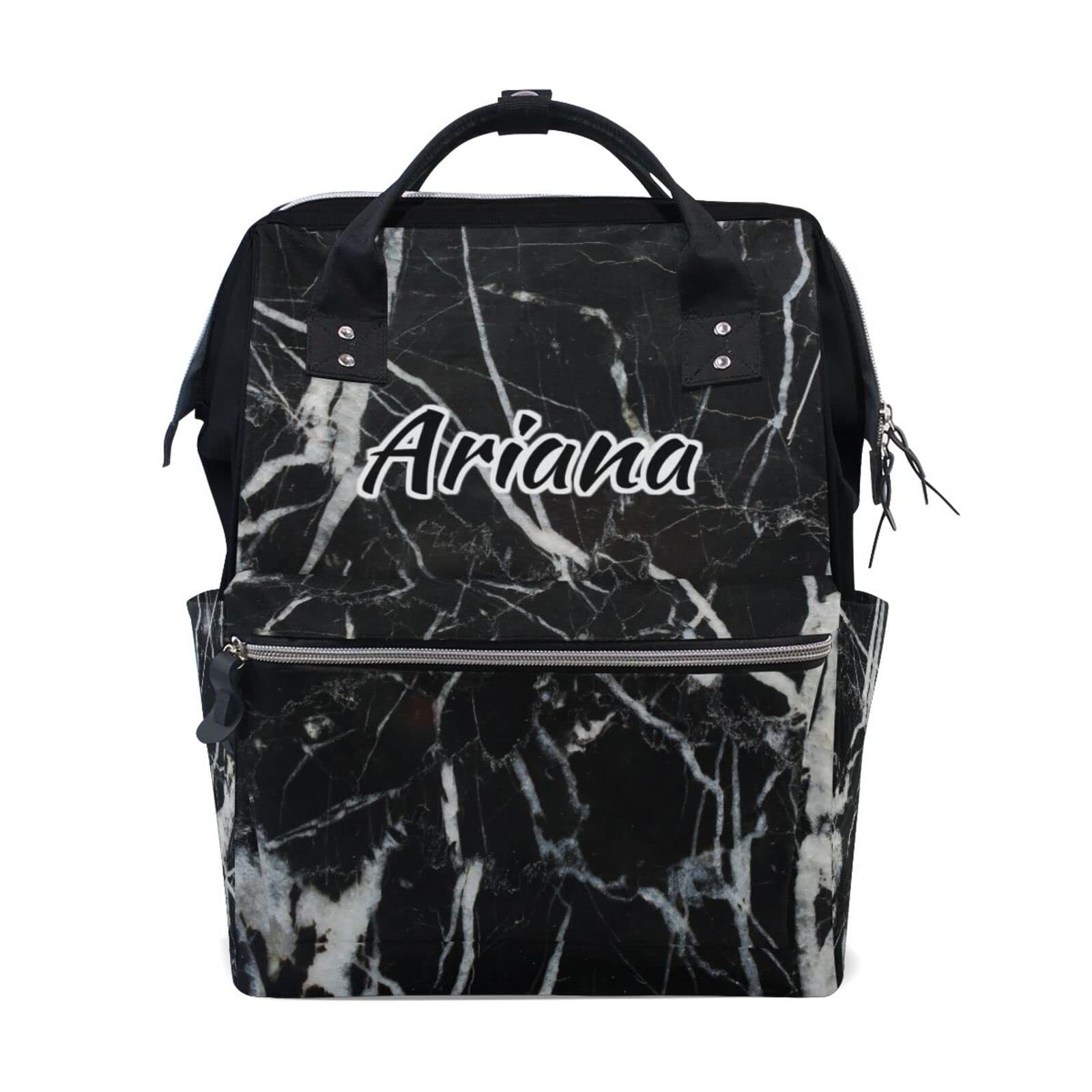 Custom Black Marquina Marble Diaper Backpack - Personalized Large Capacity Mommy Tote Bag for Travel, Work & Daily Use | Waterproof Multifunctional Baby Bag for Women & Teachers